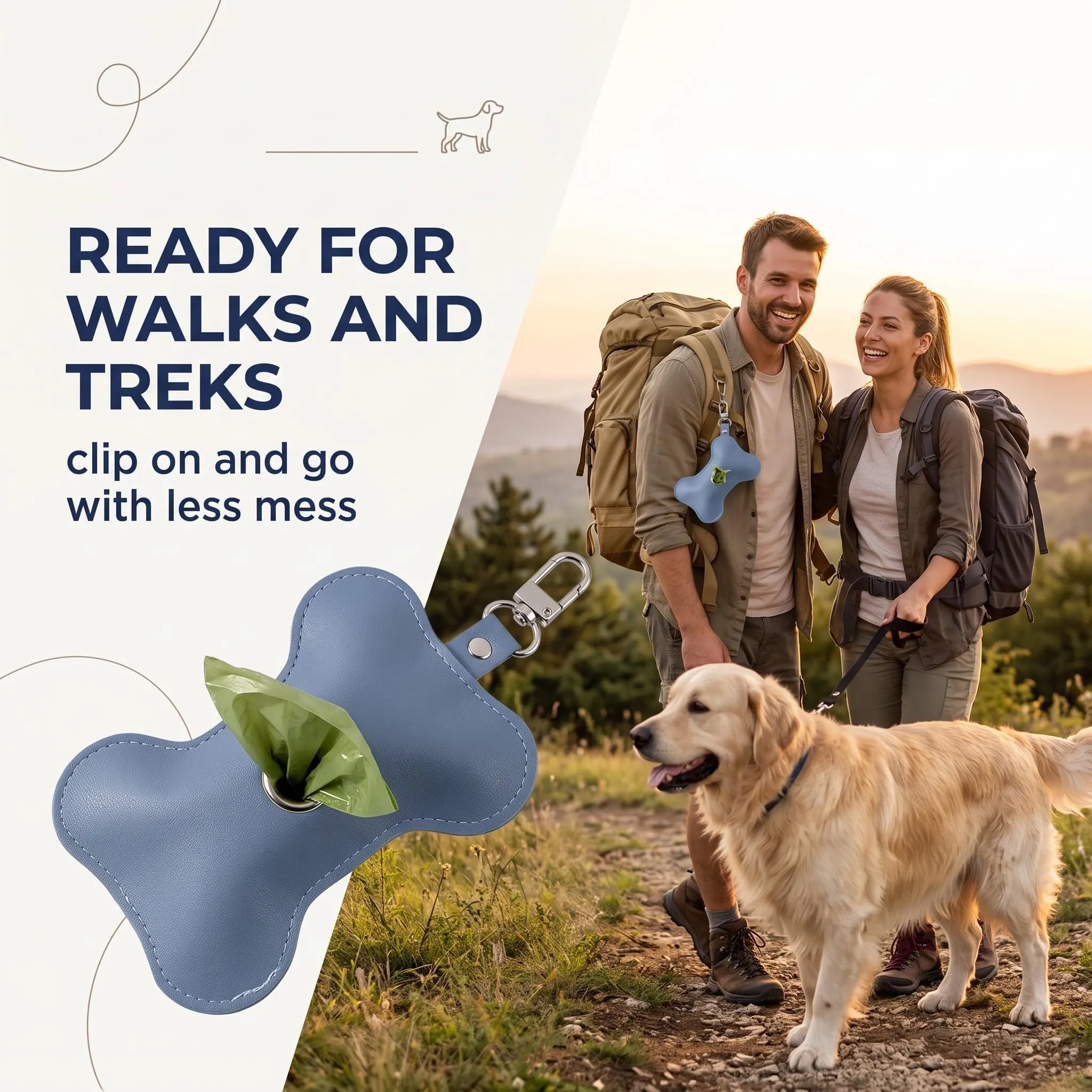 MNYXIS Porta Sacchetti Cane in Pelle PU a Forma di Osso, Dispenser sacchetti cane cacca con Cerniera e Uscita Facilitata, Portasacchetti Cane cacca da Guinzaglio per Passeggiate e Trekking, Blu - immagine 2