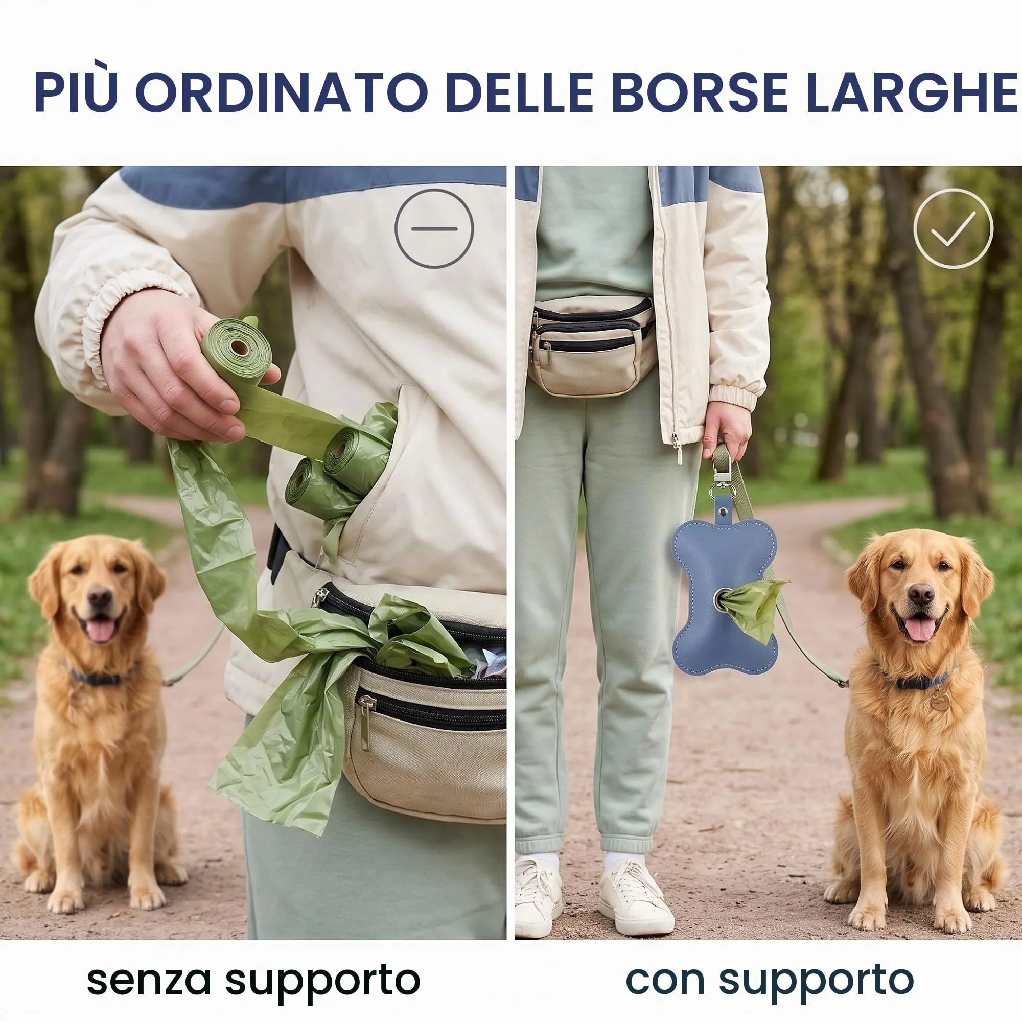 MNYXIS Porta Sacchetti Cane in Pelle PU a Forma di Osso, Dispenser sacchetti cane cacca con Cerniera e Uscita Facilitata, Portasacchetti Cane cacca da Guinzaglio per Passeggiate e Trekking, Blu - immagine 3