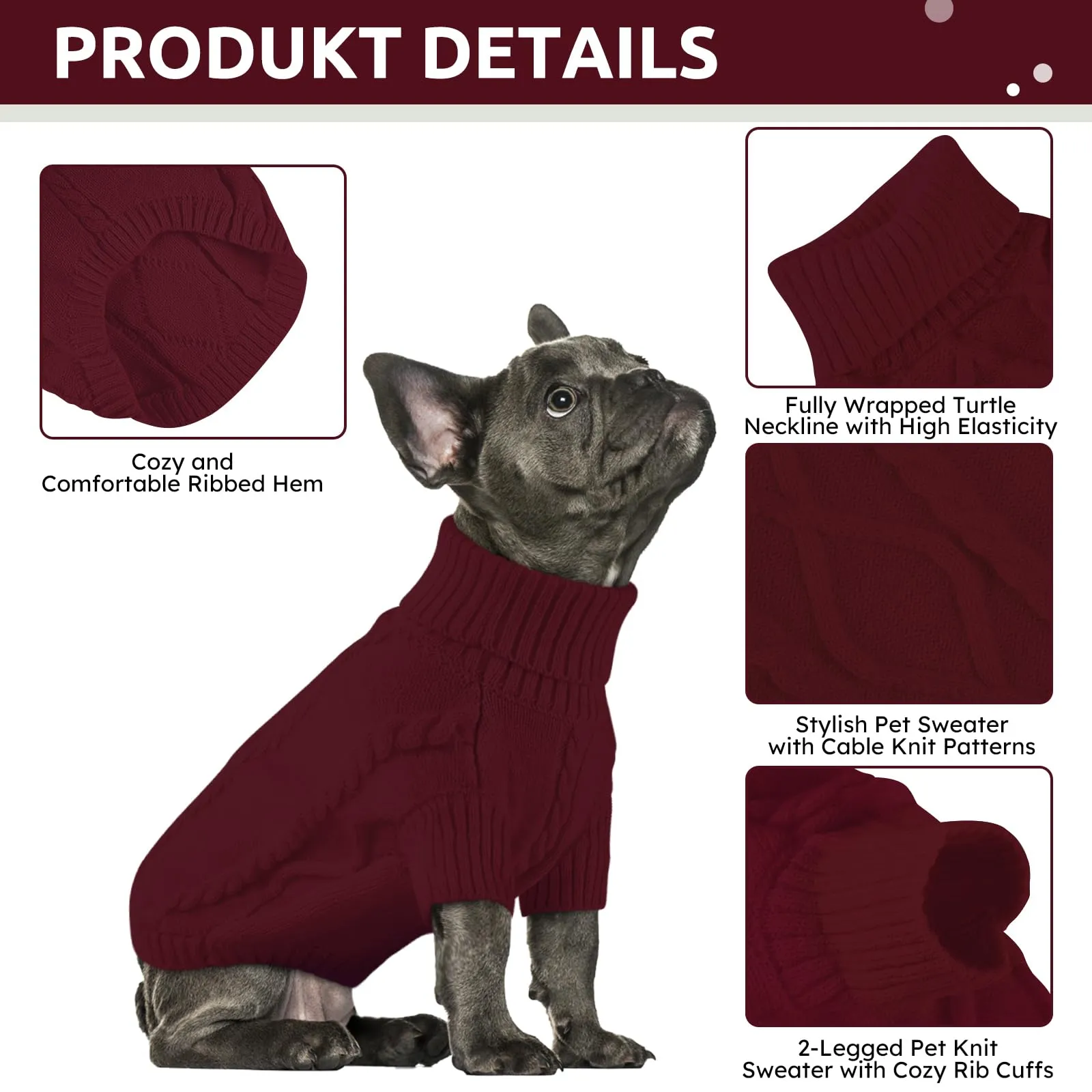 Queenmore Maglione Cane Bassotto Caldo Elastico Collo Alto Ritorto - immagine 4