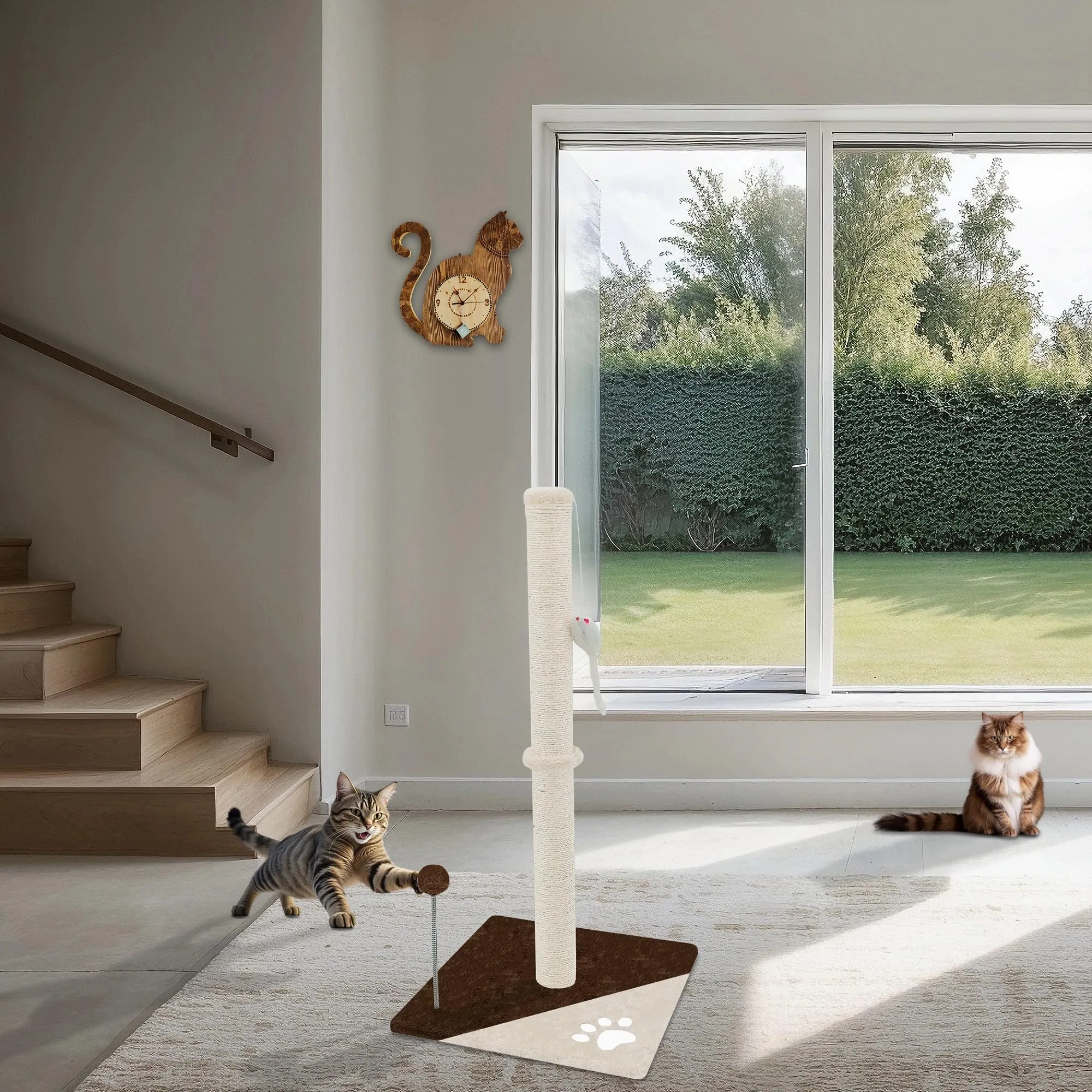 Beltom® Tiragraffi per gatti 81,5 cm. Parco Gioco Giochi GRAFFIATOIO SISAL Cuccia Albero Gatti Tira Graffi Palestra - Marrone-Beige - immagine 3