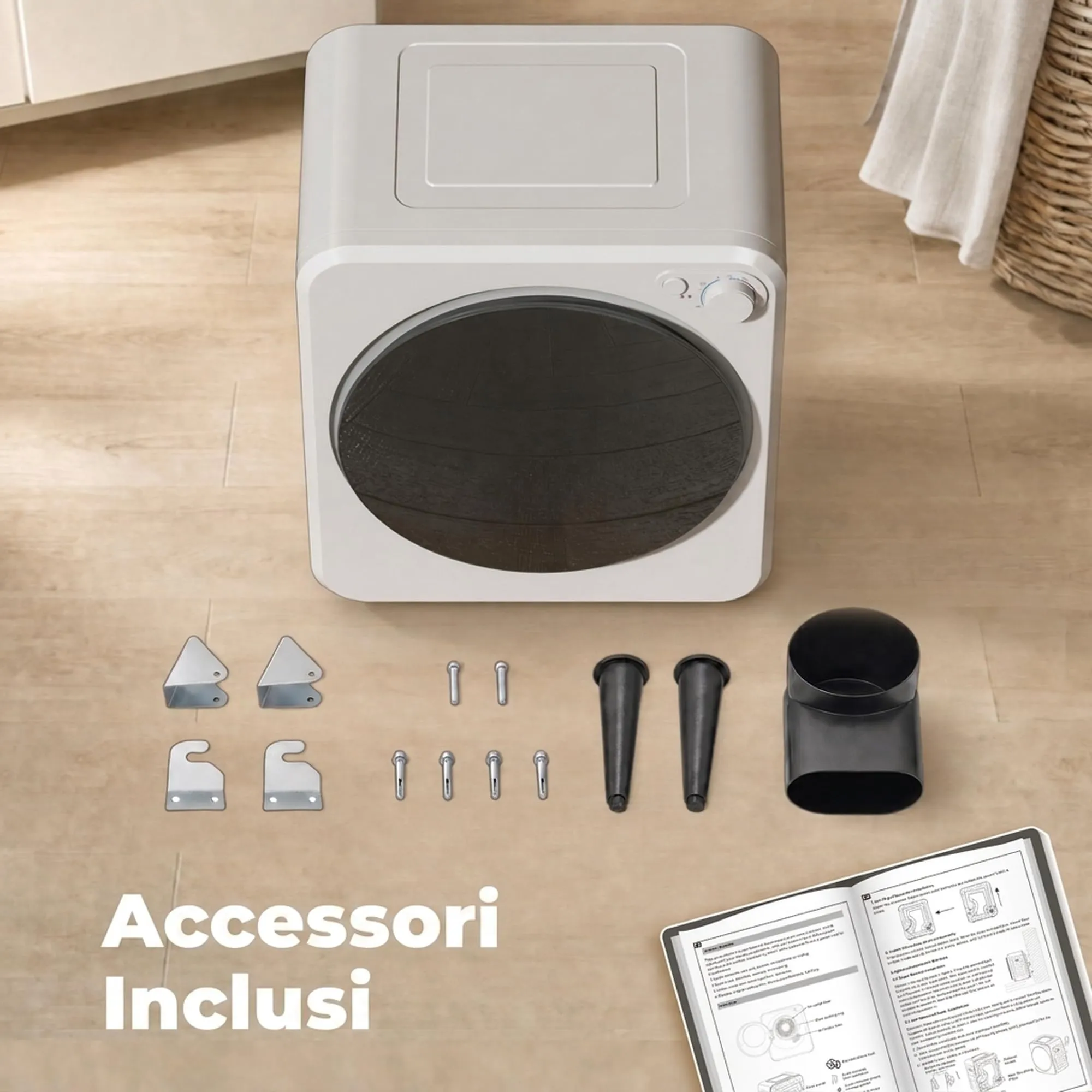 HOMCOM Mini Asciugatrice Portatile 2.5 kg, 5 Programmi, 800/400 W, Bianco - immagine 7