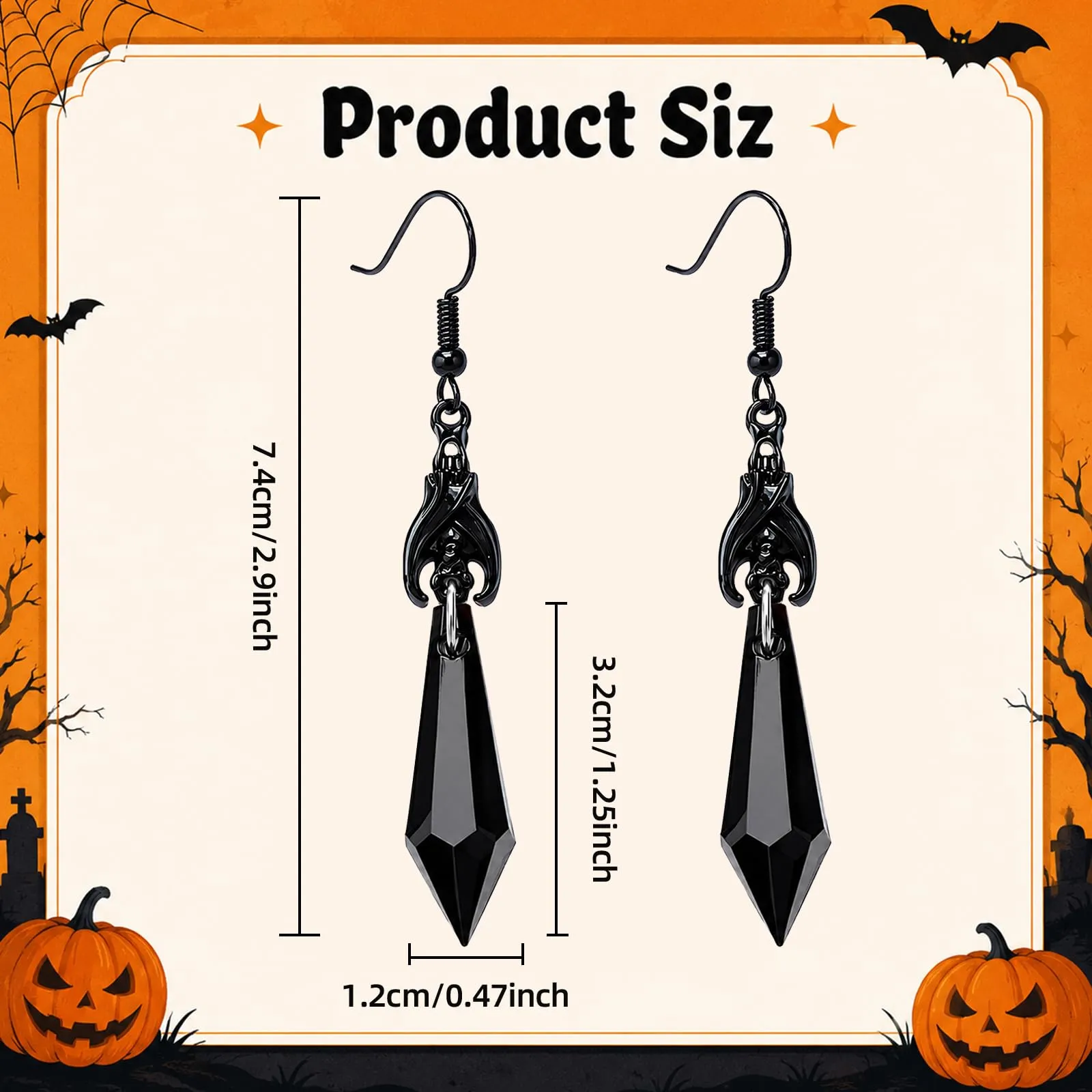 Orecchini Punk a Forma di Pipistrello, Orecchini Halloween Donna,C - immagine 2