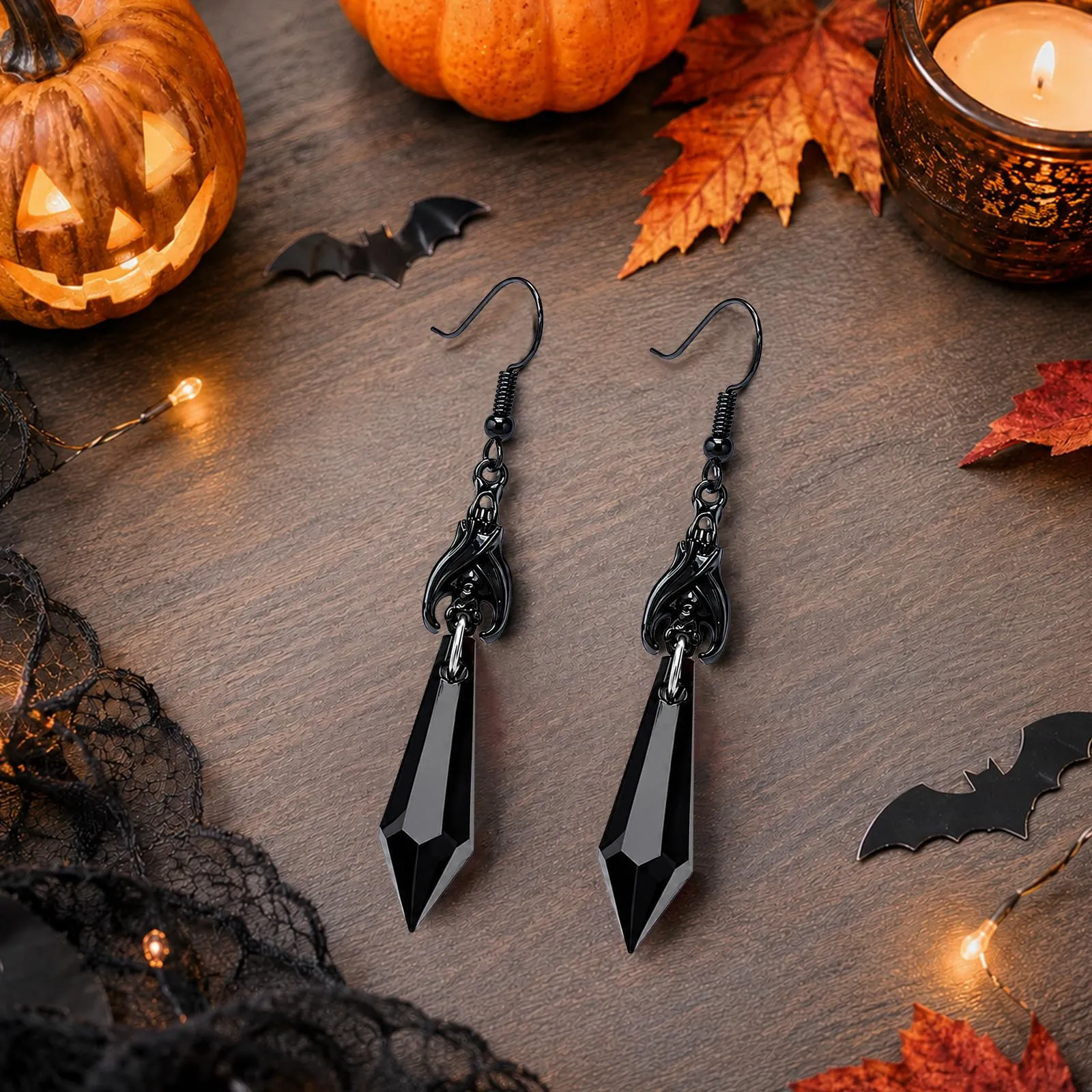 Orecchini Punk a Forma di Pipistrello, Orecchini Halloween Donna,C - immagine 3