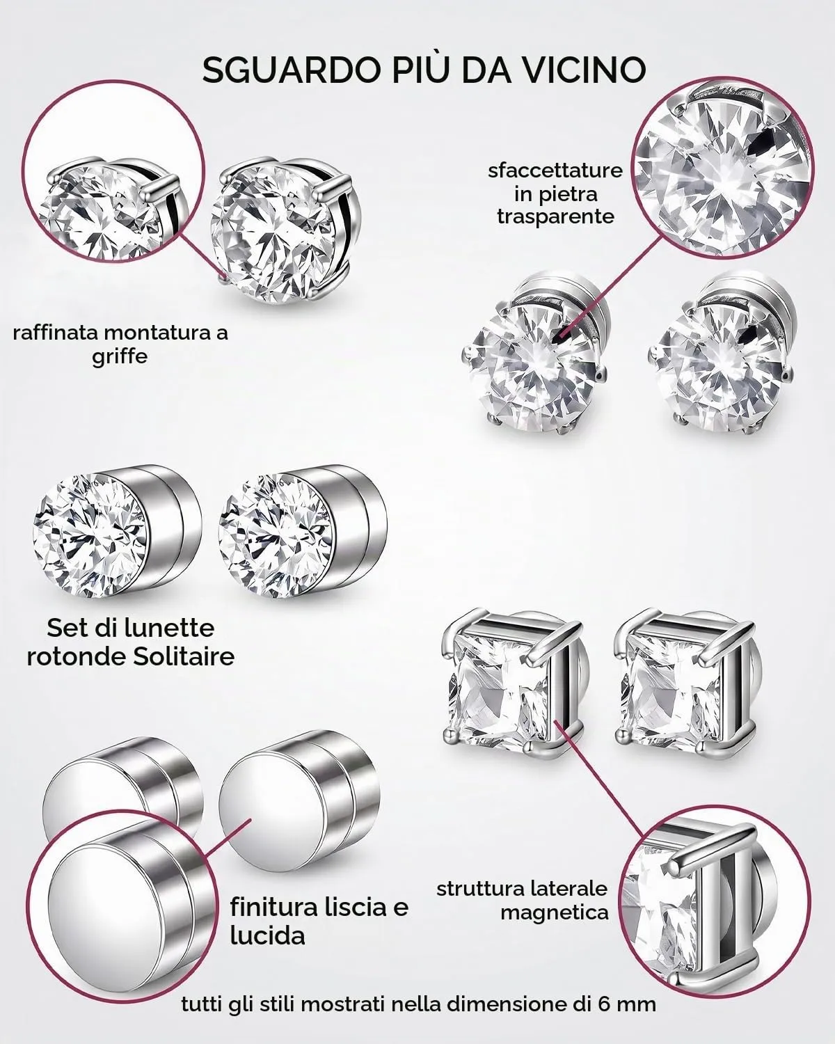 LDBEMG Orecchini Magnetici Uomo 5 Paia 6mm, Senza Buco in Acciaio Inossidabile, Chiusura Sicura Anticaduta Ipoallergenica per Sport e Vita Quotidiana - immagine 6