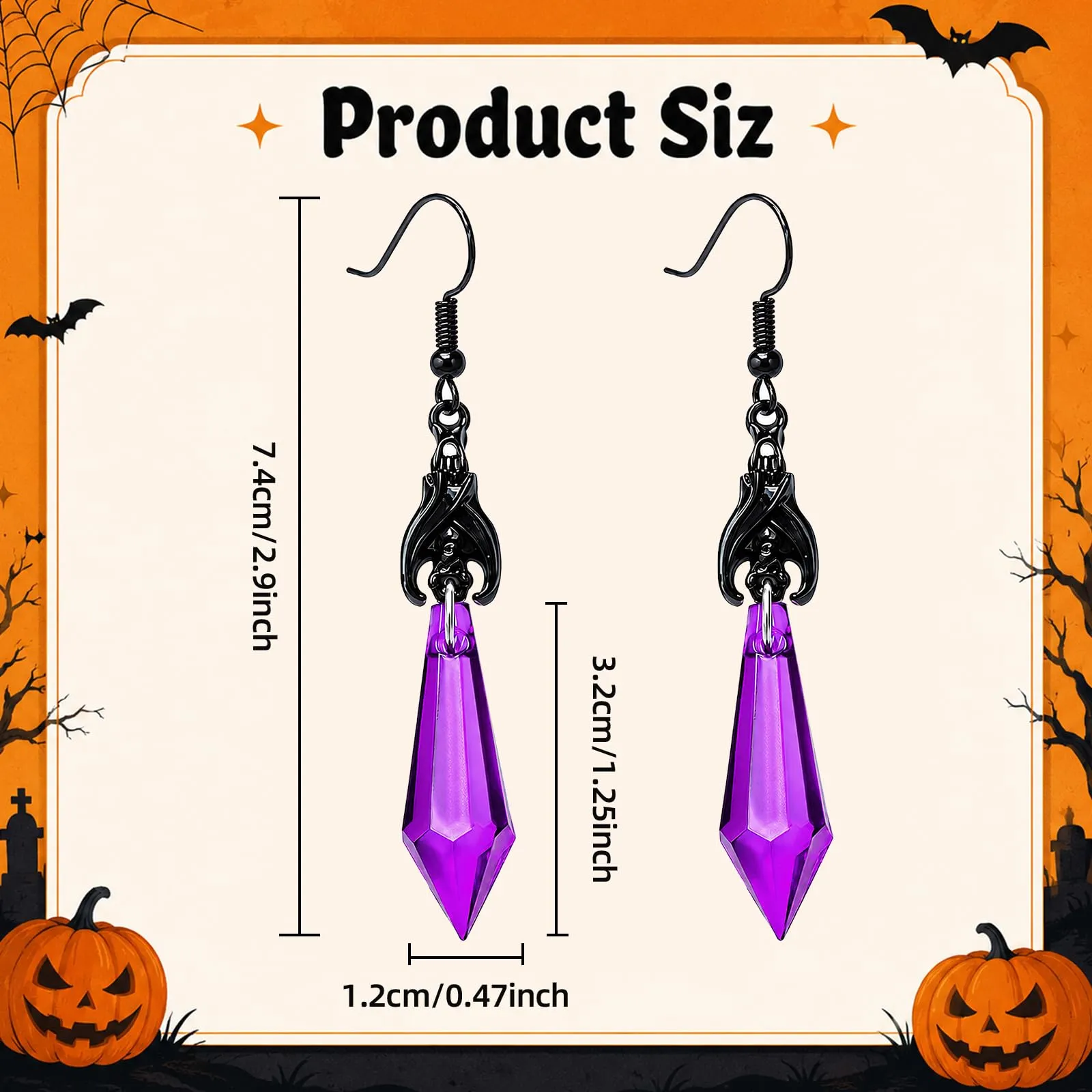 Orecchini Punk a Forma di Pipistrello, Orecchini Halloween Donna，B - immagine 2