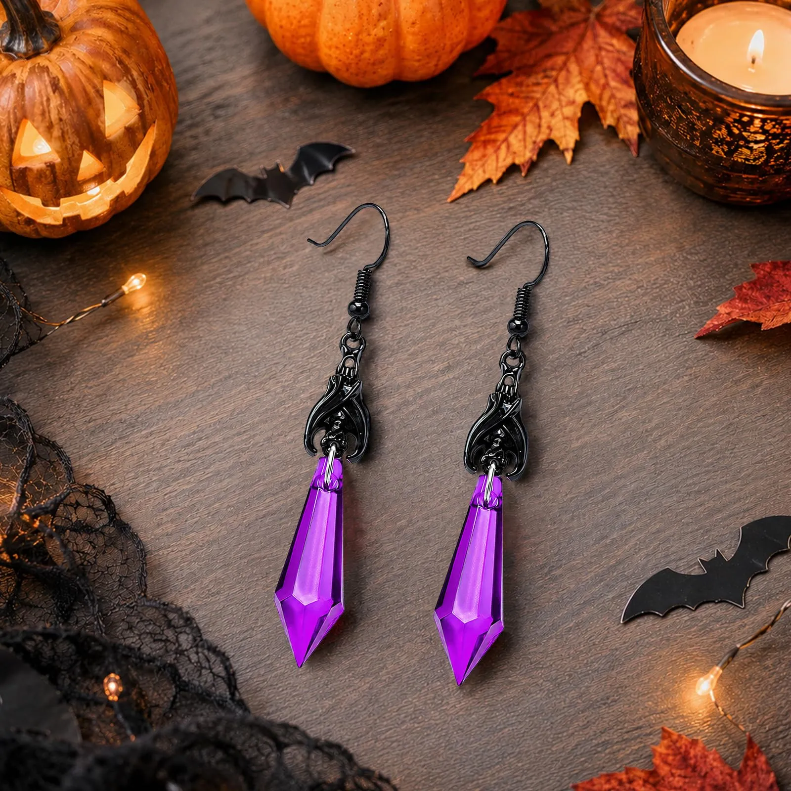 Orecchini Punk a Forma di Pipistrello, Orecchini Halloween Donna，B - immagine 3