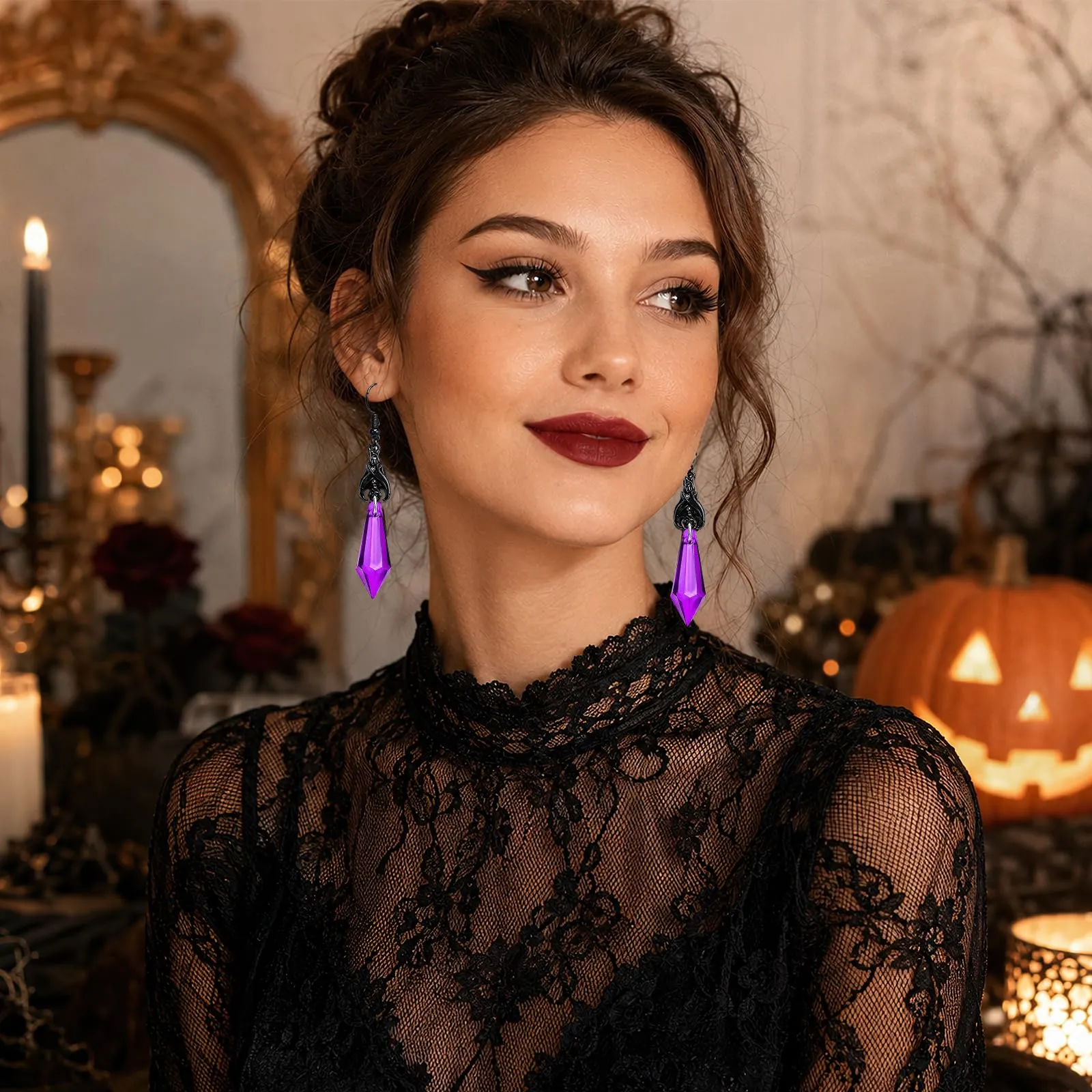Orecchini Punk a Forma di Pipistrello, Orecchini Halloween Donna，B - immagine 5