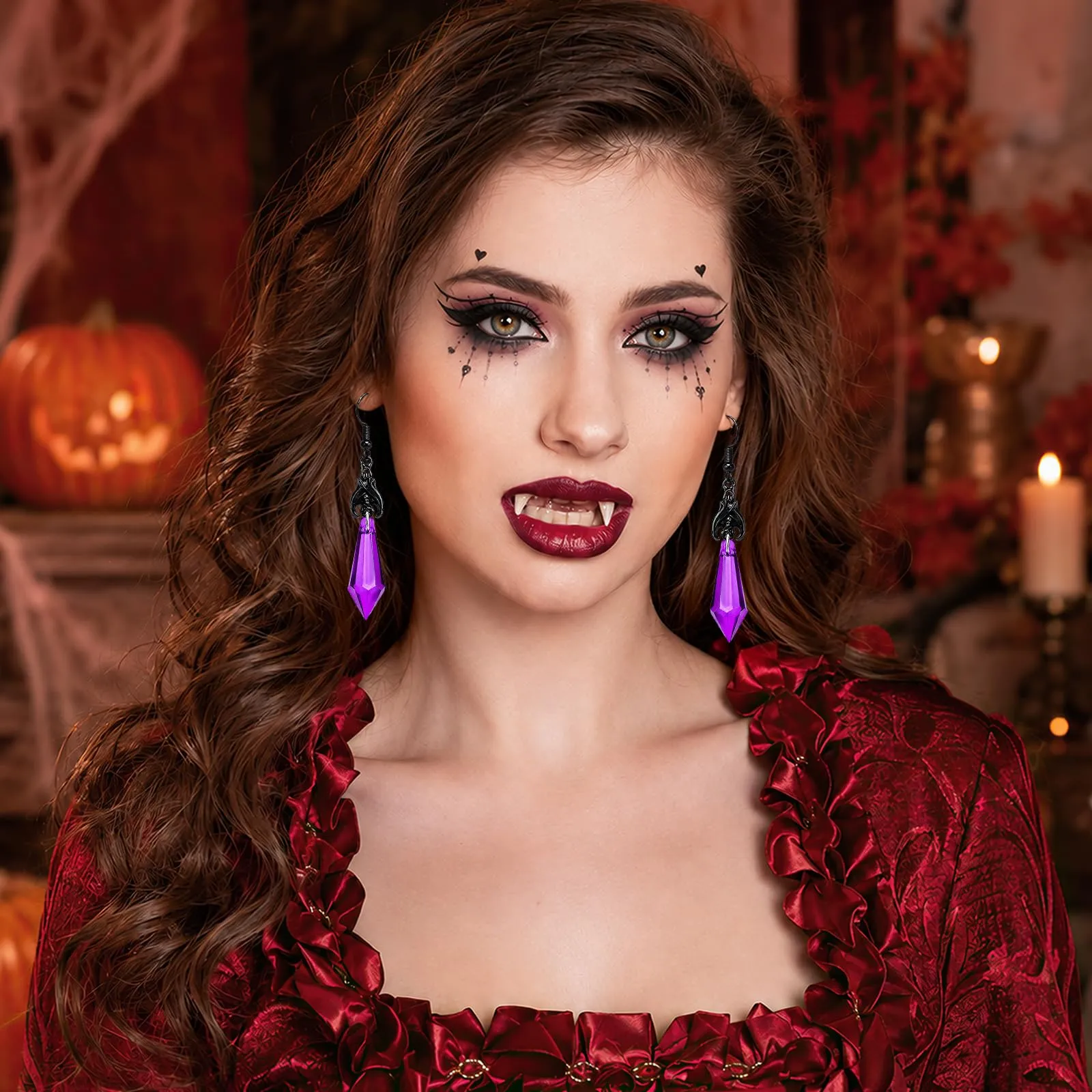 Orecchini Punk a Forma di Pipistrello, Orecchini Halloween Donna，B - immagine 6