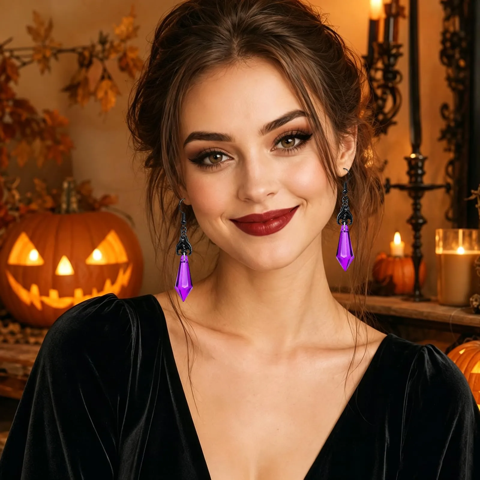 Orecchini Punk a Forma di Pipistrello, Orecchini Halloween Donna，B - immagine 7