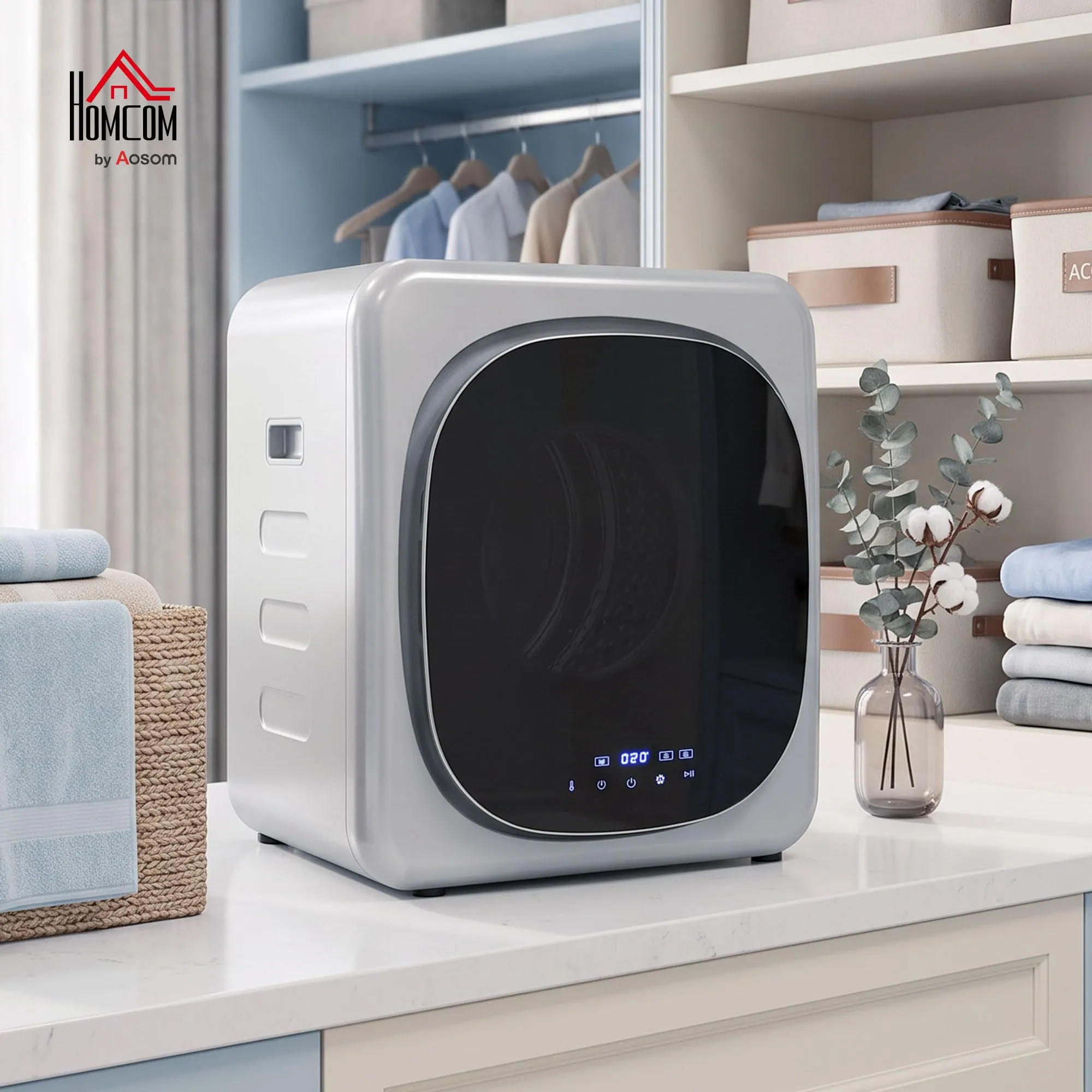 HOMCOM Mini Asciugatrice Portatile 2.5kg 6 Programmi Display Touch Argento - immagine 2