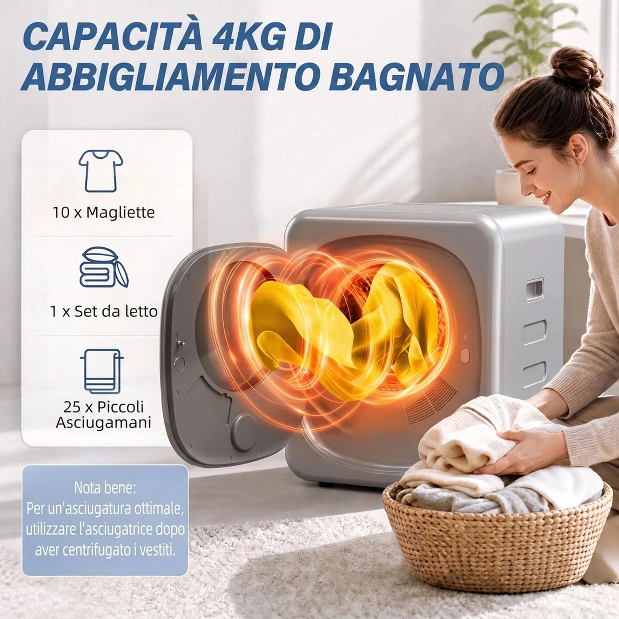 HOMCOM Mini Asciugatrice Portatile 2.5kg 6 Programmi Display Touch Argento - immagine 4