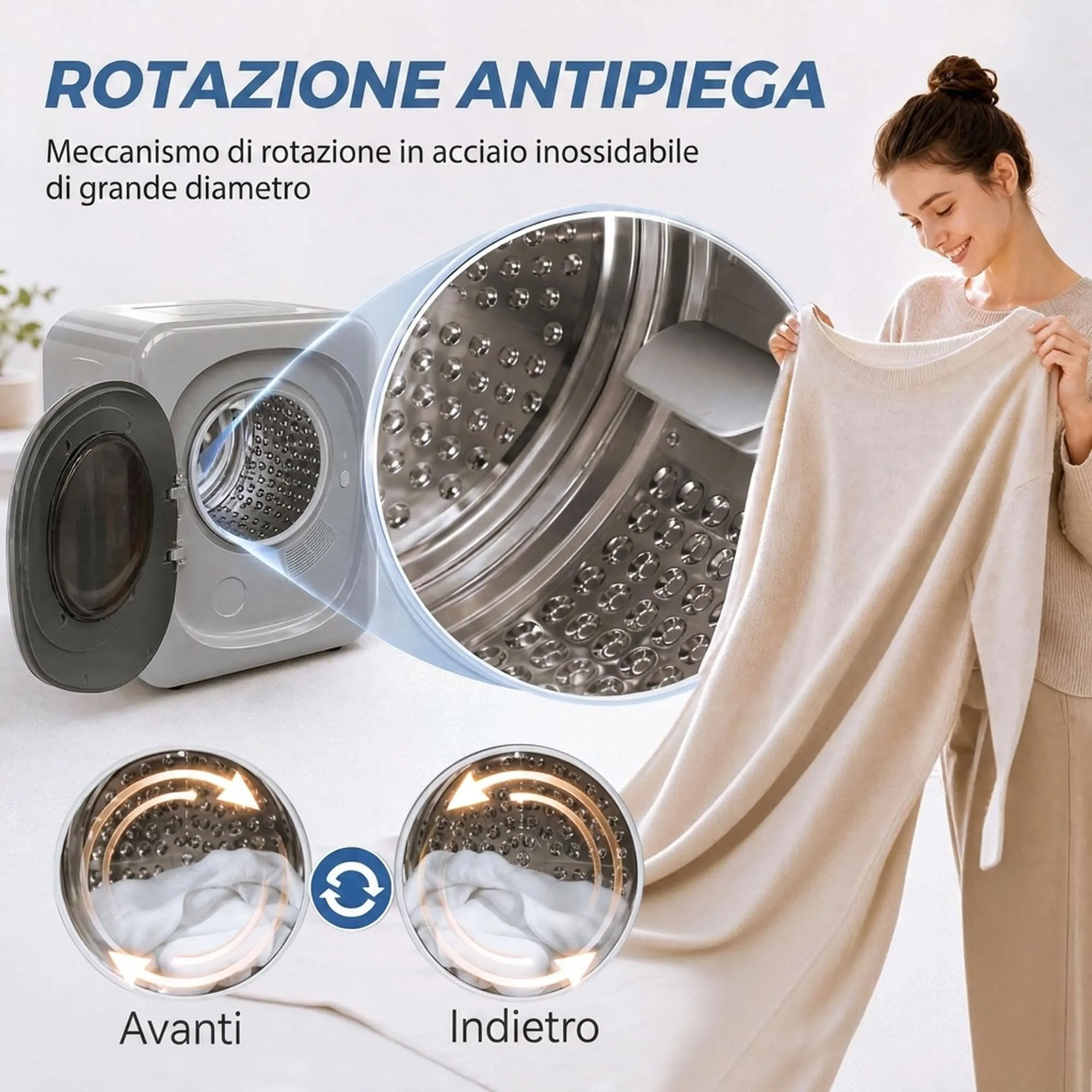 HOMCOM Mini Asciugatrice Portatile 2.5kg 6 Programmi Display Touch Argento - immagine 5