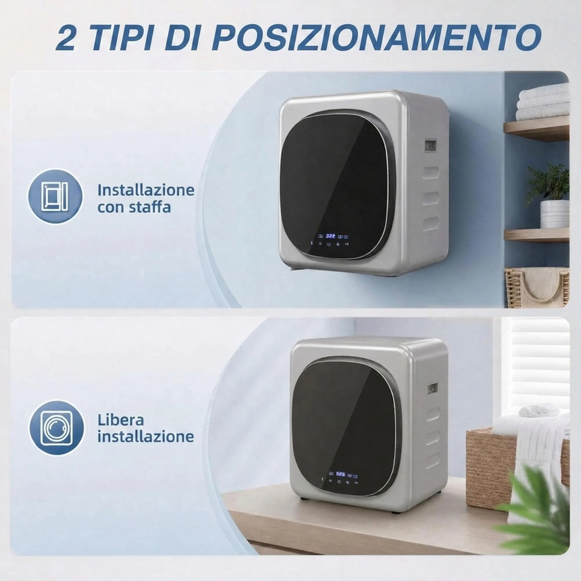 HOMCOM Mini Asciugatrice Portatile 2.5kg 6 Programmi Display Touch Argento - immagine 7