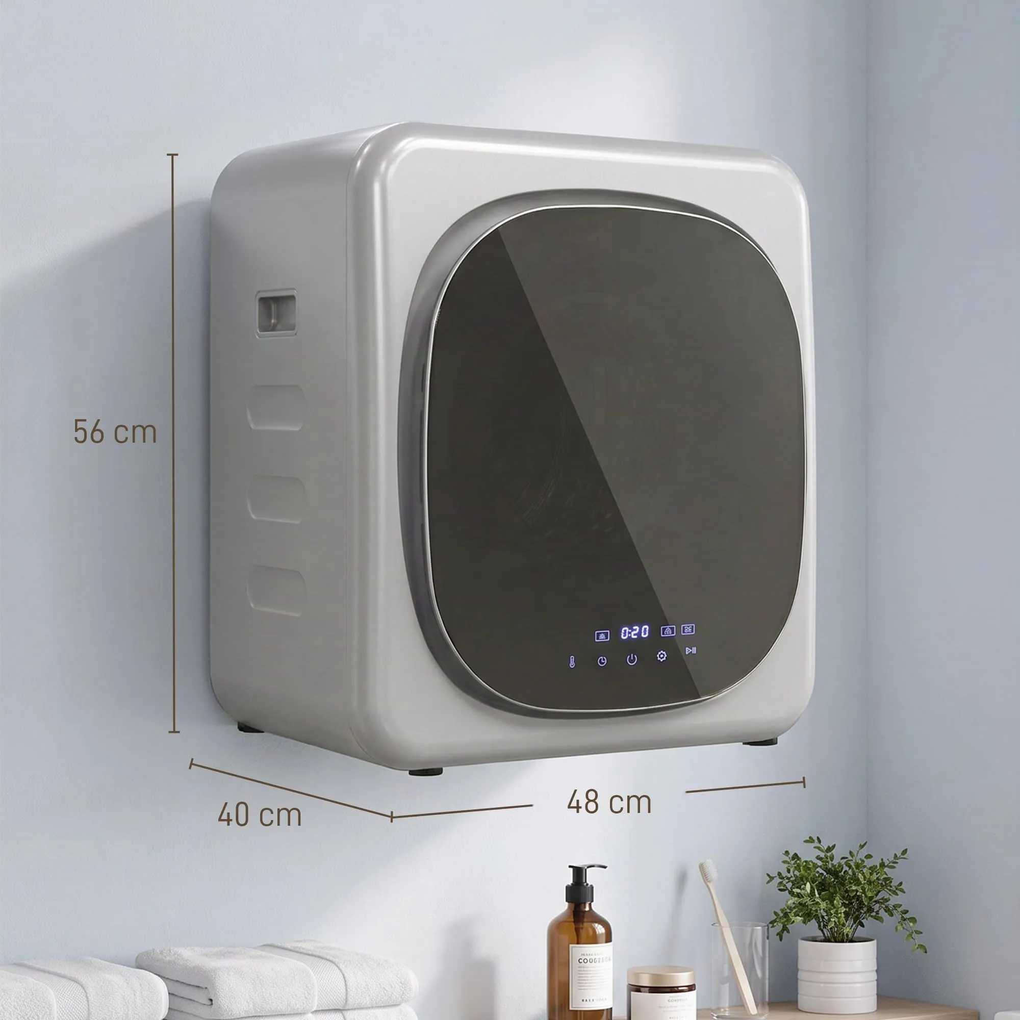 HOMCOM Mini Asciugatrice Portatile 2.5kg 6 Programmi Display Touch Argento - immagine 8