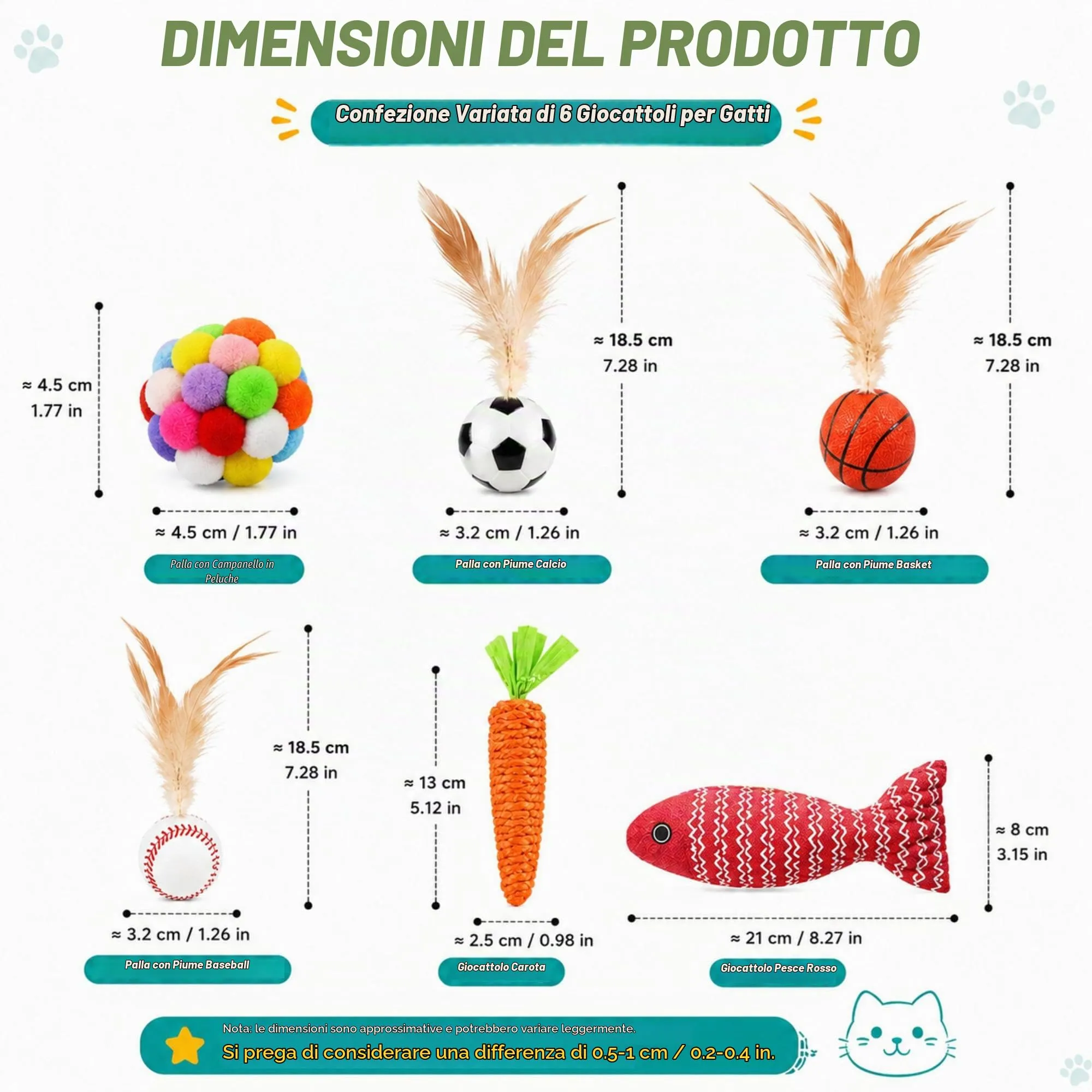 Confezione assortita da 6 pezzi di giocattoli per gatti, palline per gatti - immagine 2