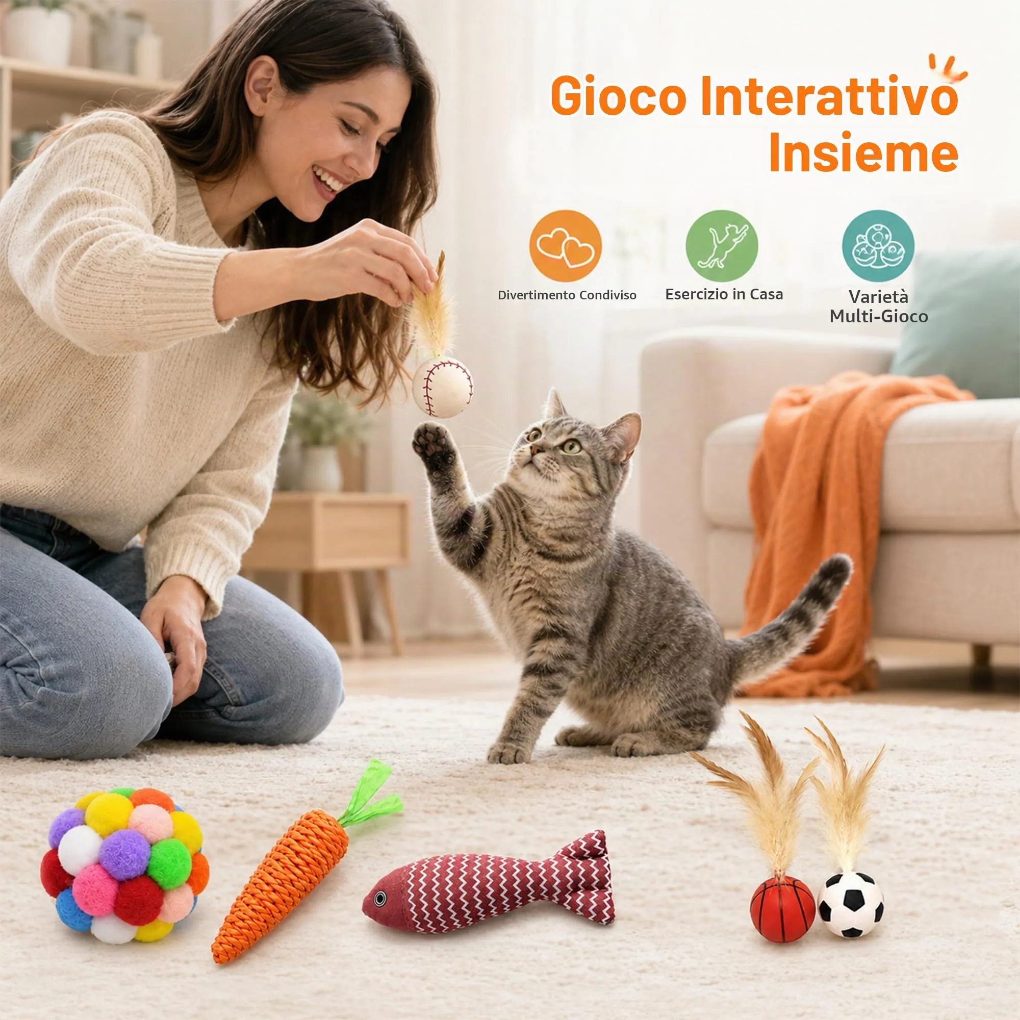 Confezione assortita da 6 pezzi di giocattoli per gatti, palline per gatti - immagine 3