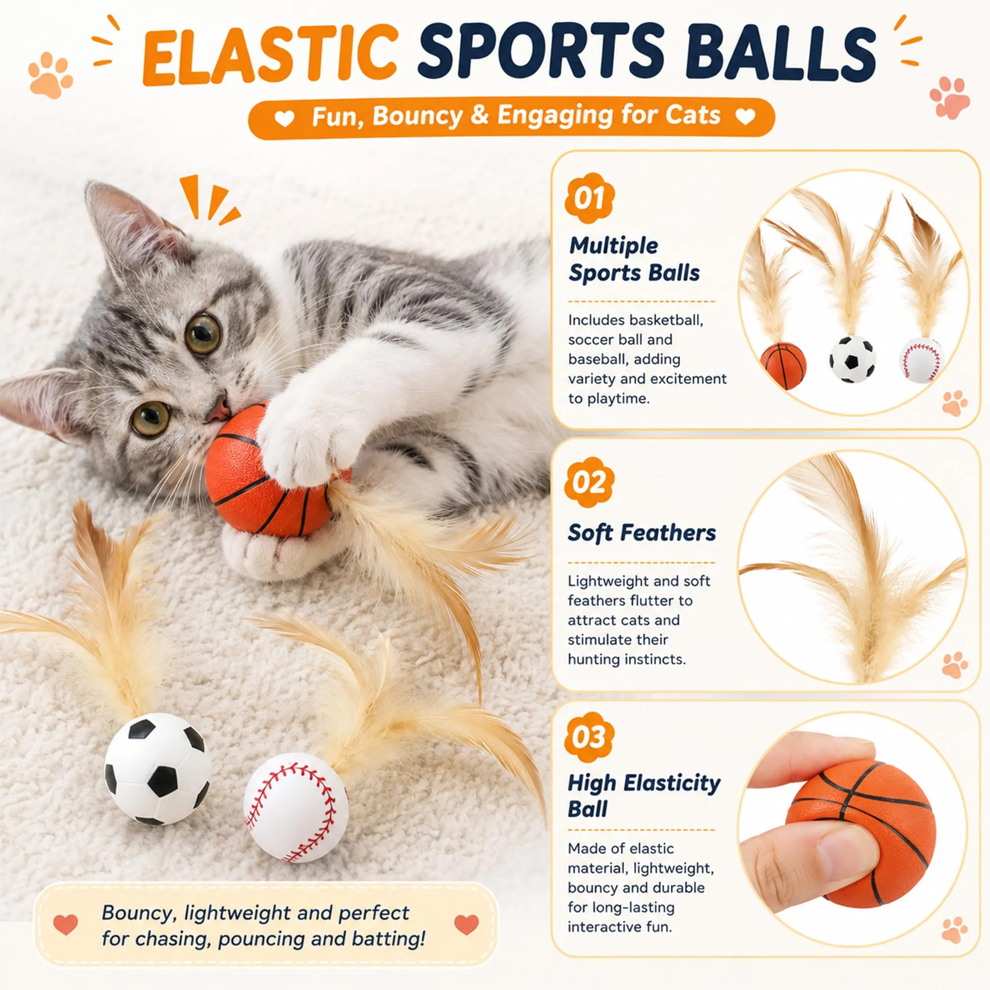 Confezione assortita da 6 pezzi di giocattoli per gatti, palline per gatti - immagine 4