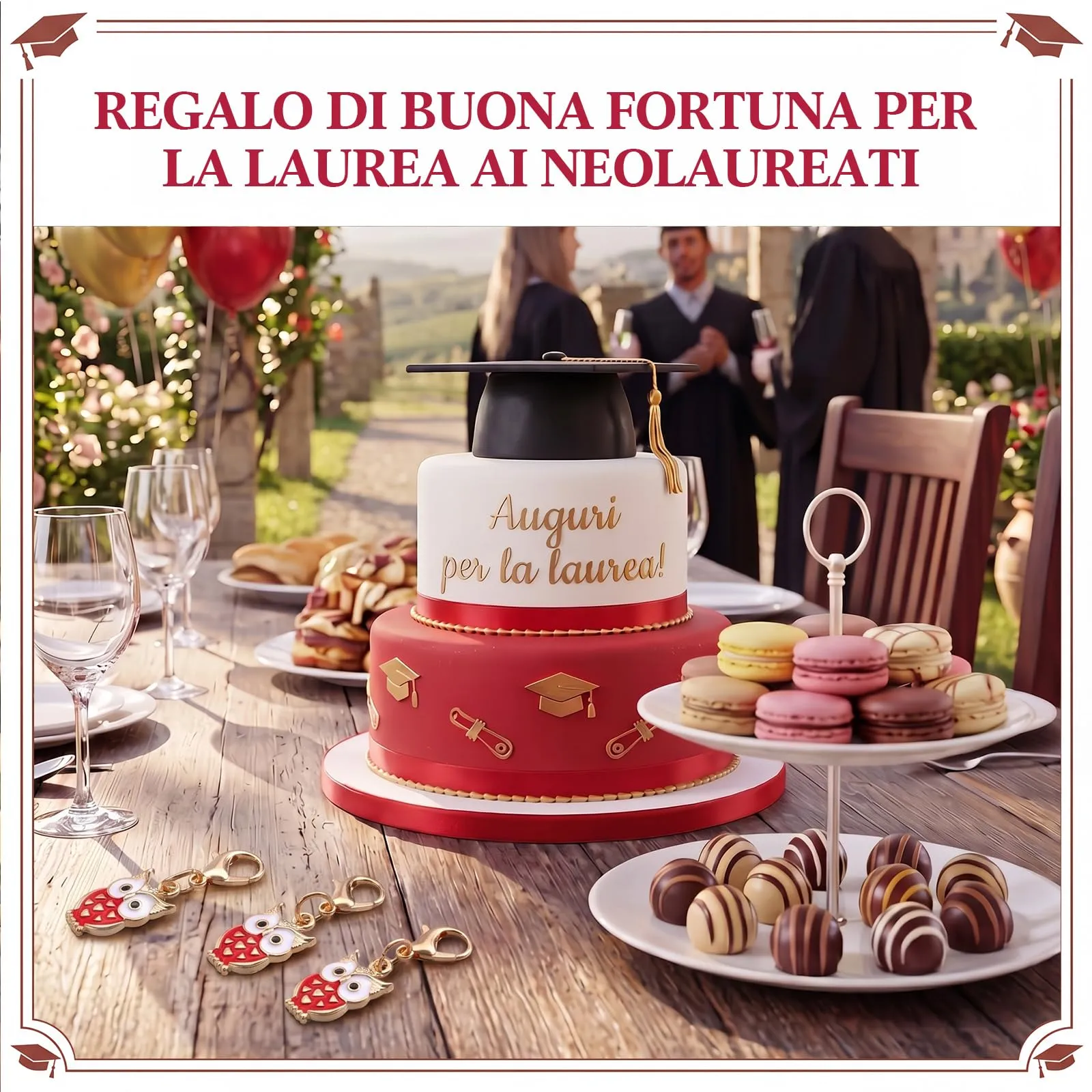 BBTO 24 Pezzi Portachiavi Laurea Gufo Bomboniere Laurea Gufetto - immagine 4