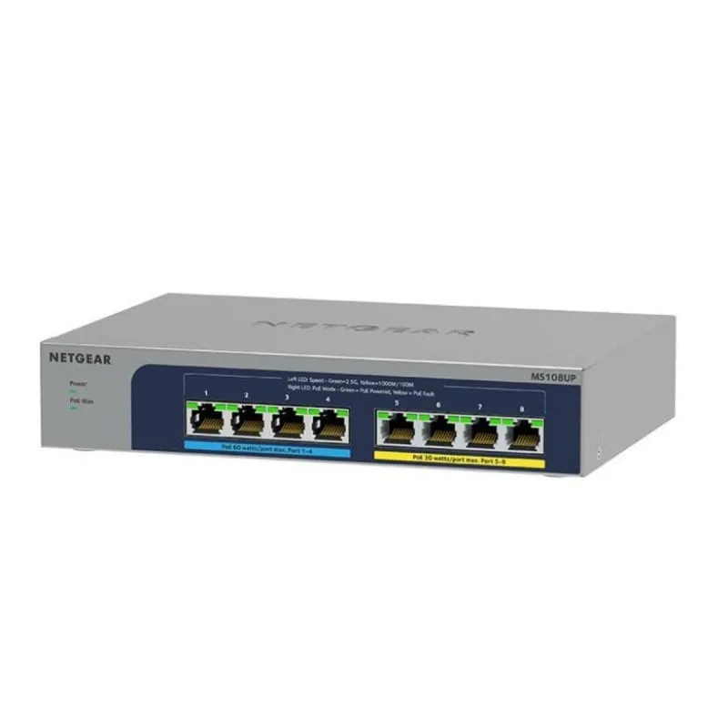 Switch NETGEAR MS108UP Non Gestito 8 Porte 2.5G PoE Wall-Mount Switch NETGEAR MS108UP Non Gestito 8 Porte 2.5G PoE Wall-Mount - immagine 1