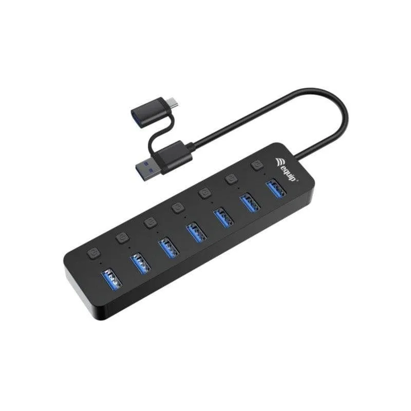 Hub USB Equip 128965 7 Porte USB 3.2 Gen 1 5000Mbit/s ABS Nero con Alimentazione Esterna - immagine 1
