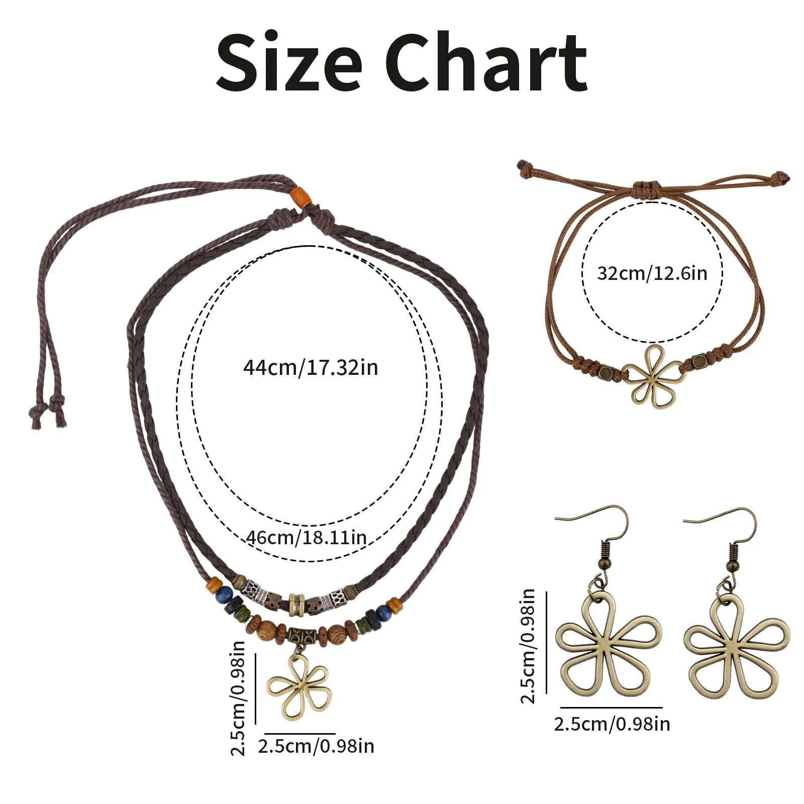 Mikovivi Set di Gioielli Bohémien con Perline di Legno e Fiore Cavo | Collana, Orecchini e Bracciale Regolabile Legno con Perline Cave Fiore Stile Bohémien Gioielli Etnici Tribali Più Strati - immagine 2