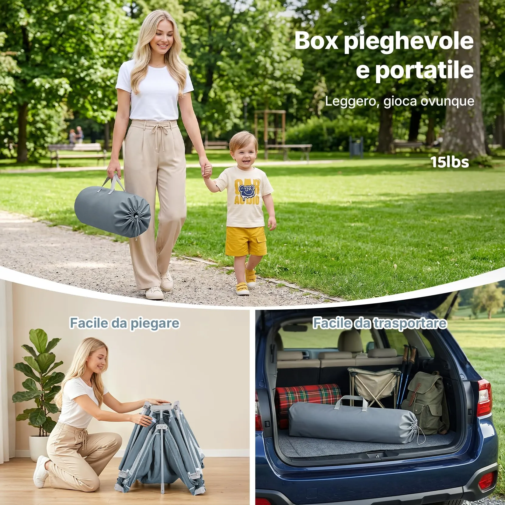 Dripex Box Bambini Pieghevole 130x130cm Grigio Bluastro, Recinto Giochi con Tappeto Imbottito - immagine 3