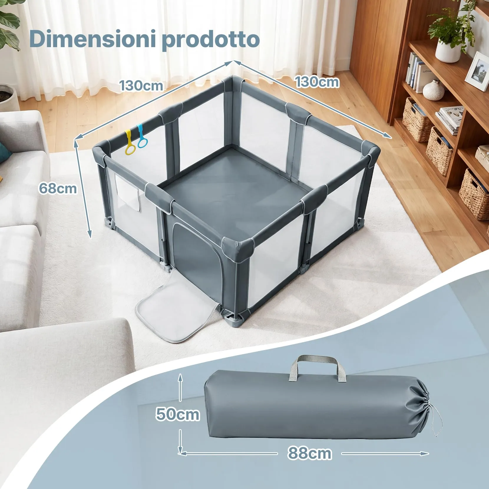 Dripex Box Bambini Pieghevole 130x130cm Grigio Bluastro, Recinto Giochi con Tappeto Imbottito - immagine 7