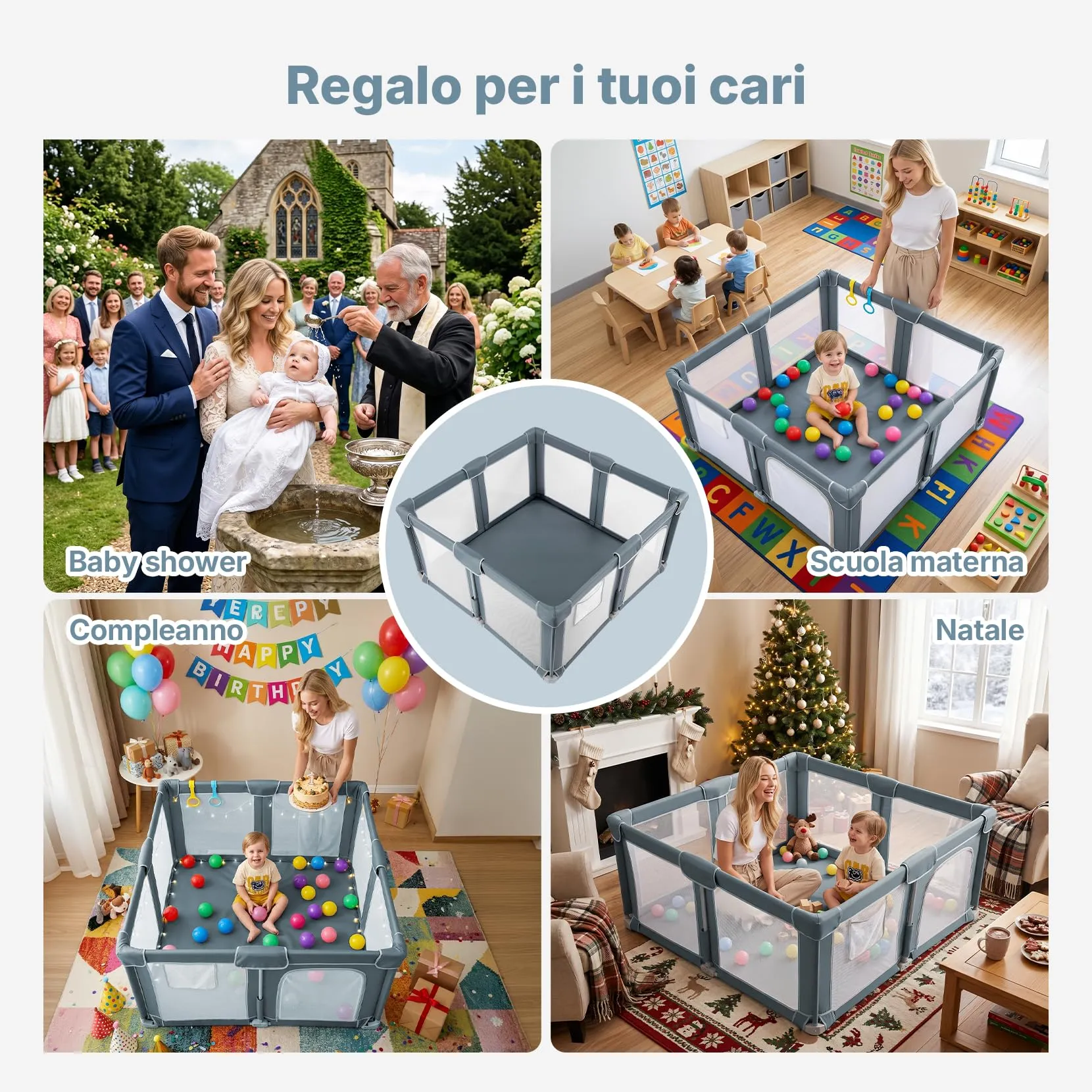 Dripex Box Bambini Pieghevole 130x130cm Grigio Bluastro, Recinto Giochi con Tappeto Imbottito - immagine 9