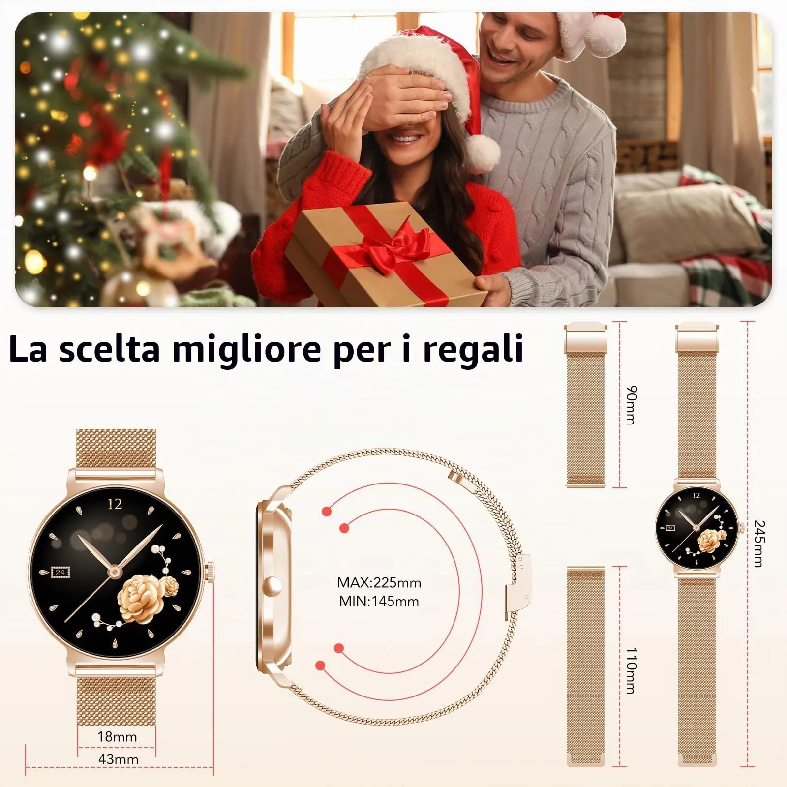 taopodo Orologio Smartwatch Donna, Schermo Rotondo AMOLED 1,27", Chiamate Bluetooth, Monitoraggio Battito e Sonno Smart Watch Donna, 120+ Modalità Sportive, Impermeabilità IP68 (Oro Rosa) - immagine 7