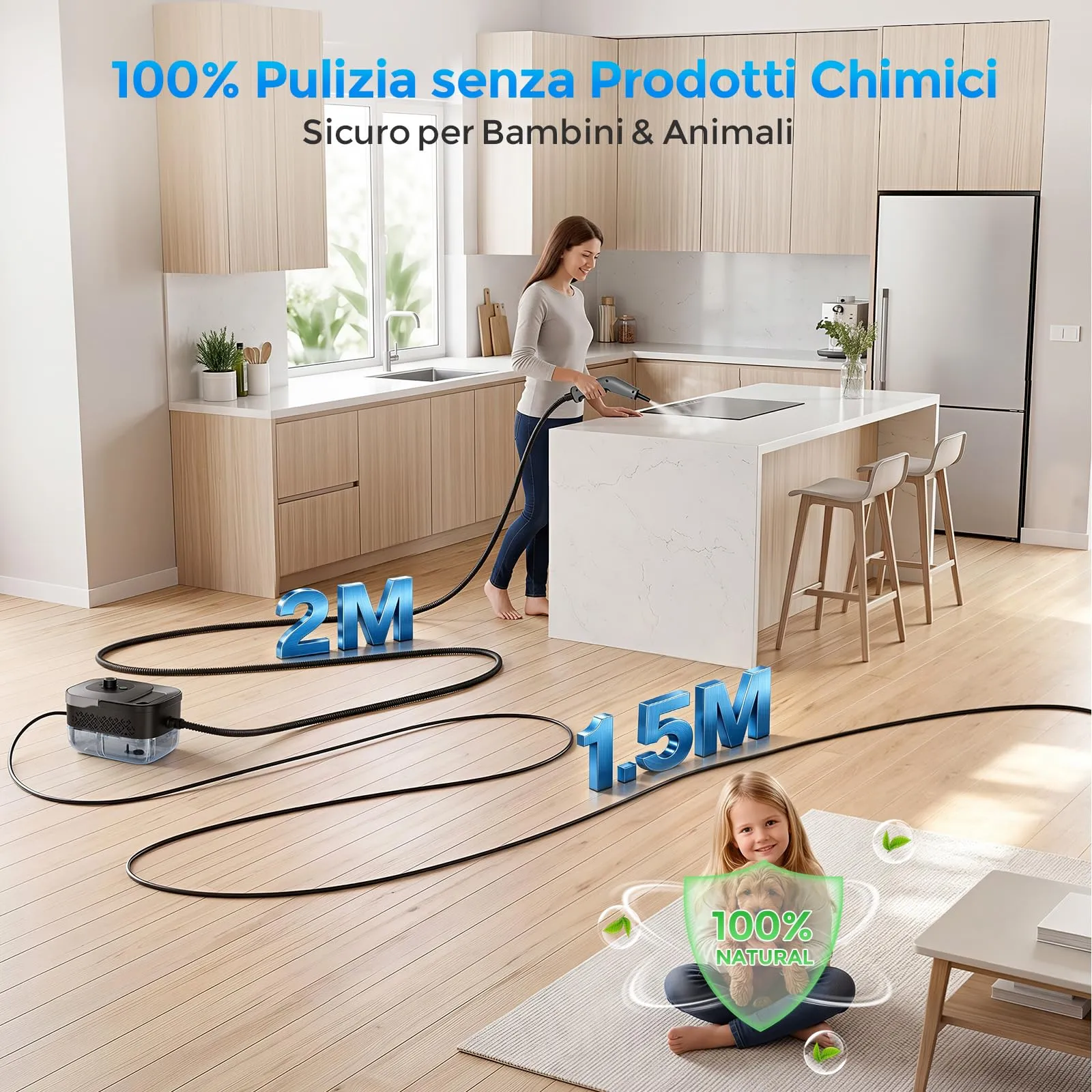 Pulitore a Vapore, Pulitore a Vapore Portatile, 1600ML Serbatoio, 4 Bar - immagine 5