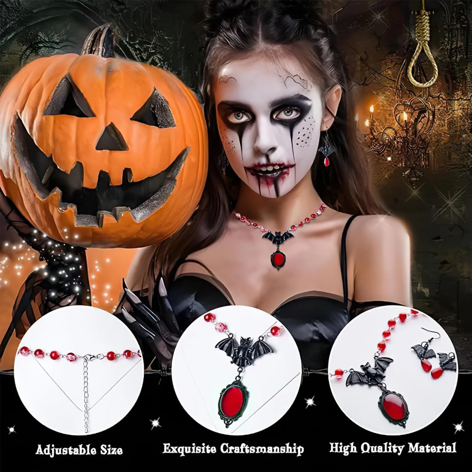 Collana Gothic E Orecchini Halloween Vampire Gioielli Set Per Donne(Tipo 1) - immagine 4