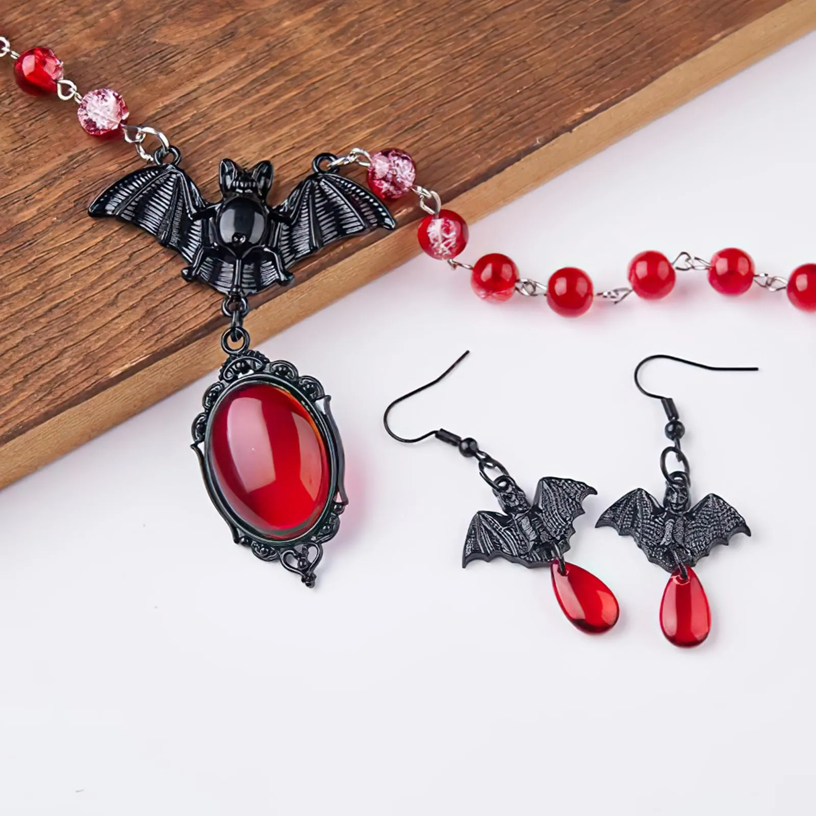 Collana Gothic E Orecchini Halloween Vampire Gioielli Set Per Donne(Tipo 1) - immagine 6
