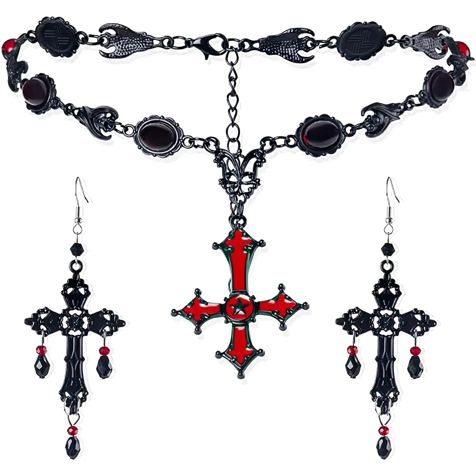 Collana Gothic E Orecchini Halloween Vampire Gioielli Set Per Donne(Tipo 2) - immagine 1
