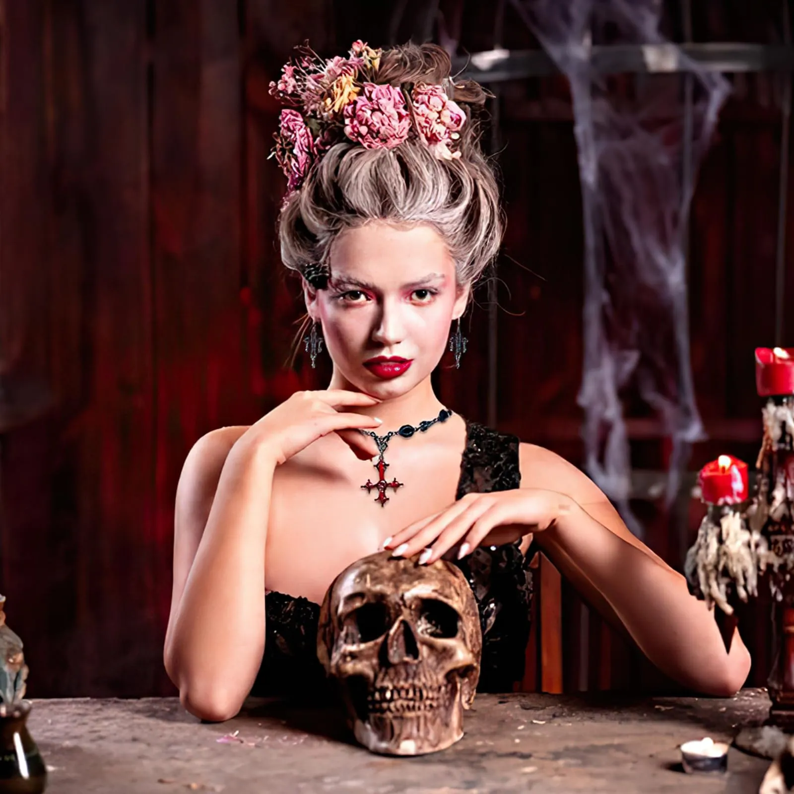 Collana Gothic E Orecchini Halloween Vampire Gioielli Set Per Donne(Tipo 2) - immagine 2