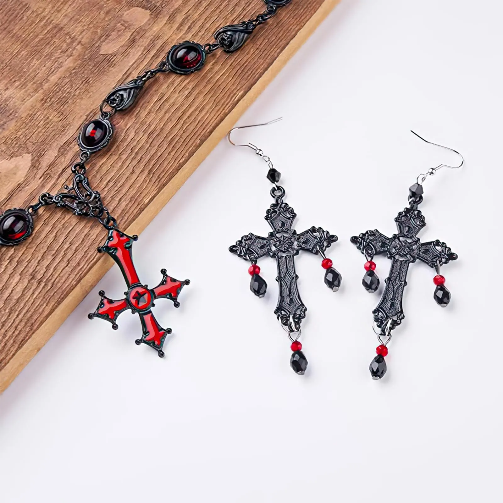 Collana Gothic E Orecchini Halloween Vampire Gioielli Set Per Donne(Tipo 2) - immagine 5