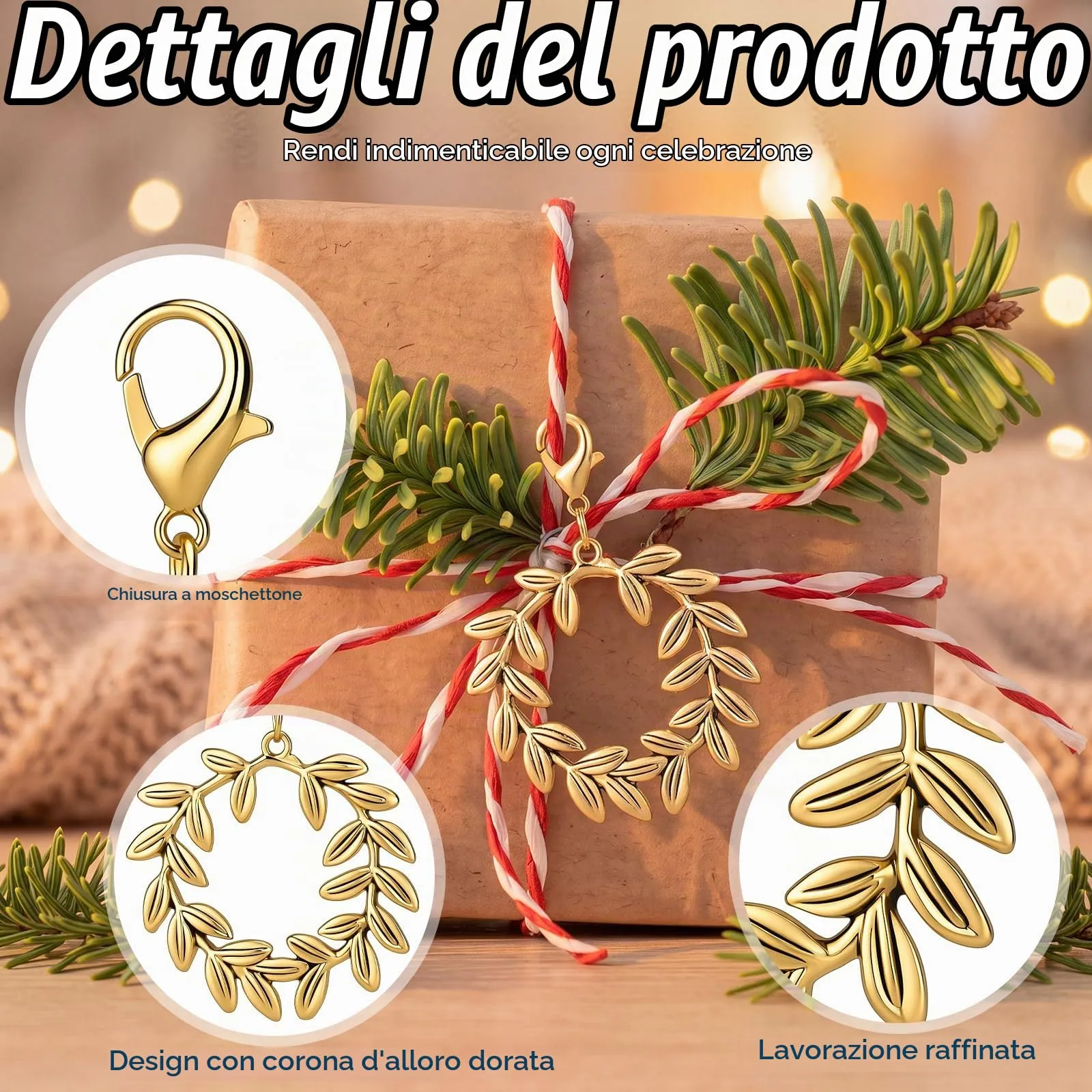 BBTO 24 Pezzi Corona  di Alloro Portachiavi con Fibbia a Moschettone 14 Mm - immagine 3