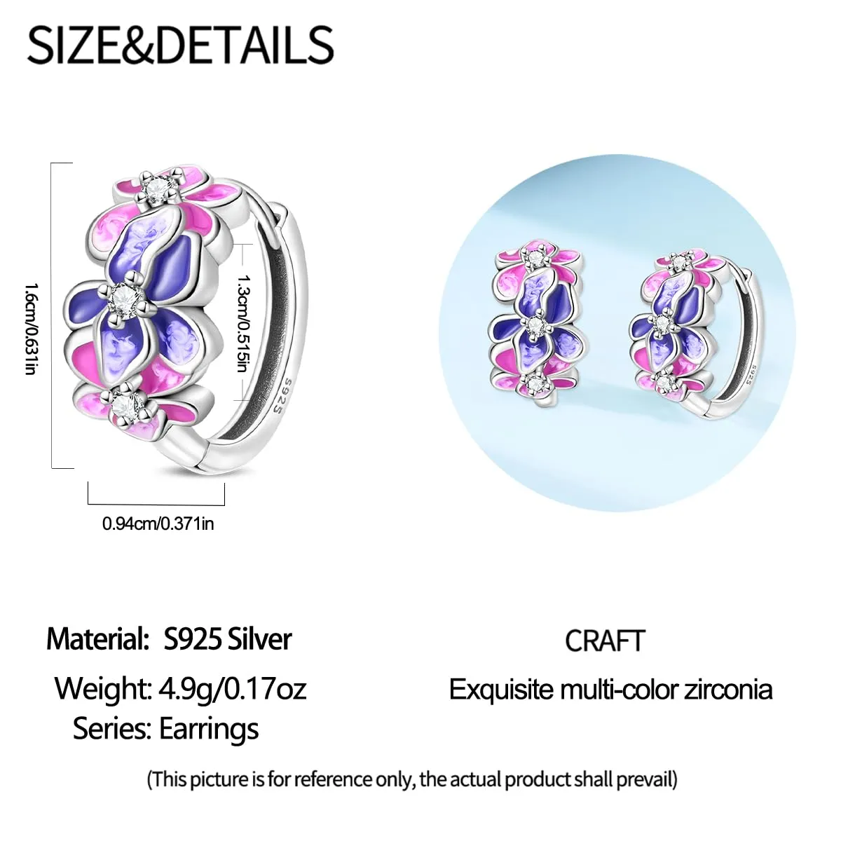 QIKAOLA S925 Orecchini in argento da donna Orecchini a cerchio ipoallergenici Orecchini Huggie con zirconia cubica - immagine 5