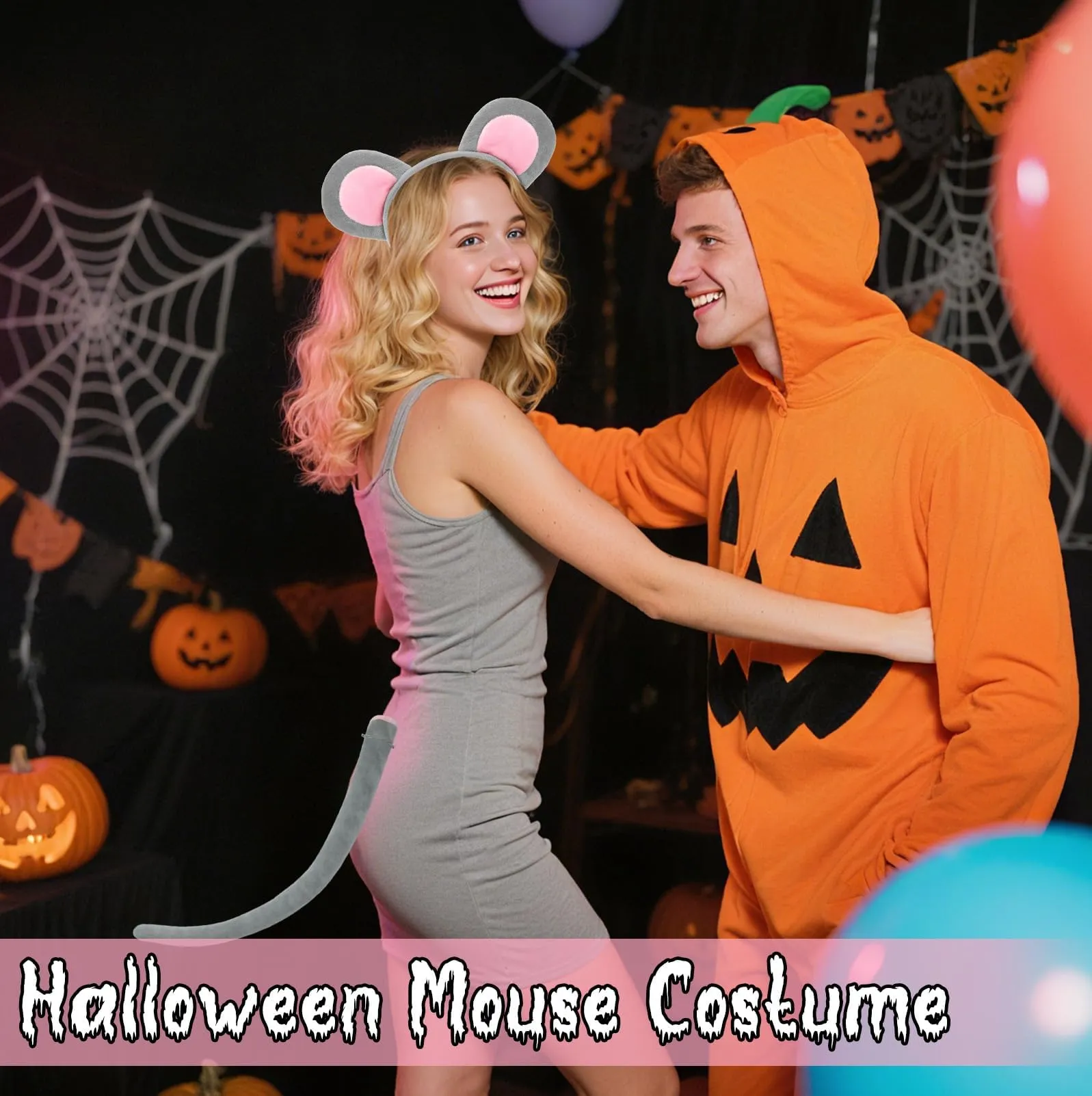 XULIDEONG Set di Costumi Animali, Cerchietto Orecchie Topo, Set di Costumi da Topo con Naso, Coda e Cravatta a Farfalla, per Halloween, Carnevale - immagine 6