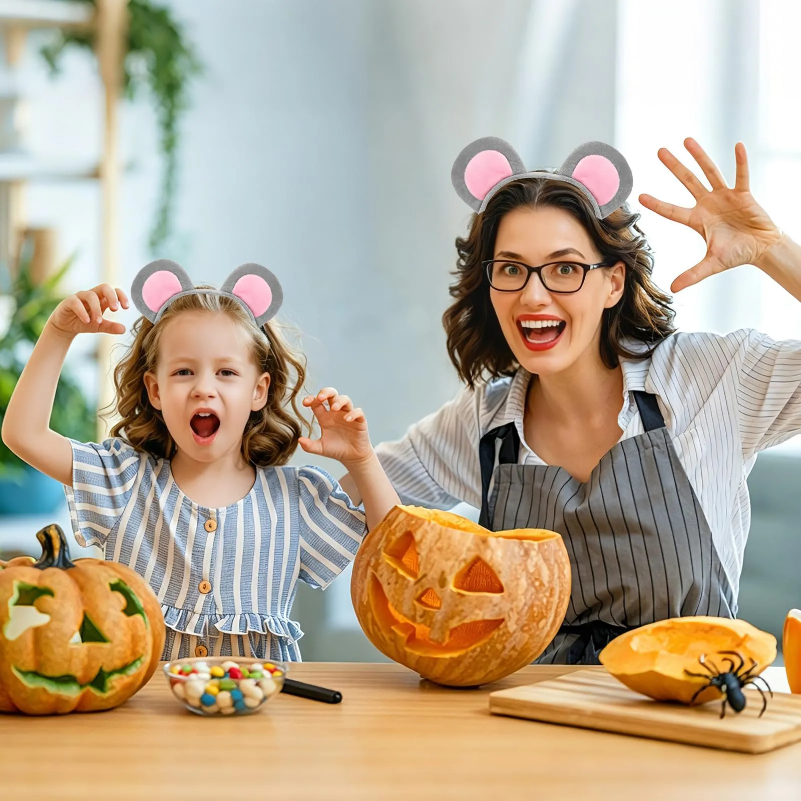 XULIDEONG Set di Costumi Animali, Cerchietto Orecchie Topo, Set di Costumi da Topo con Naso, Coda e Cravatta a Farfalla, per Halloween, Carnevale - immagine 7