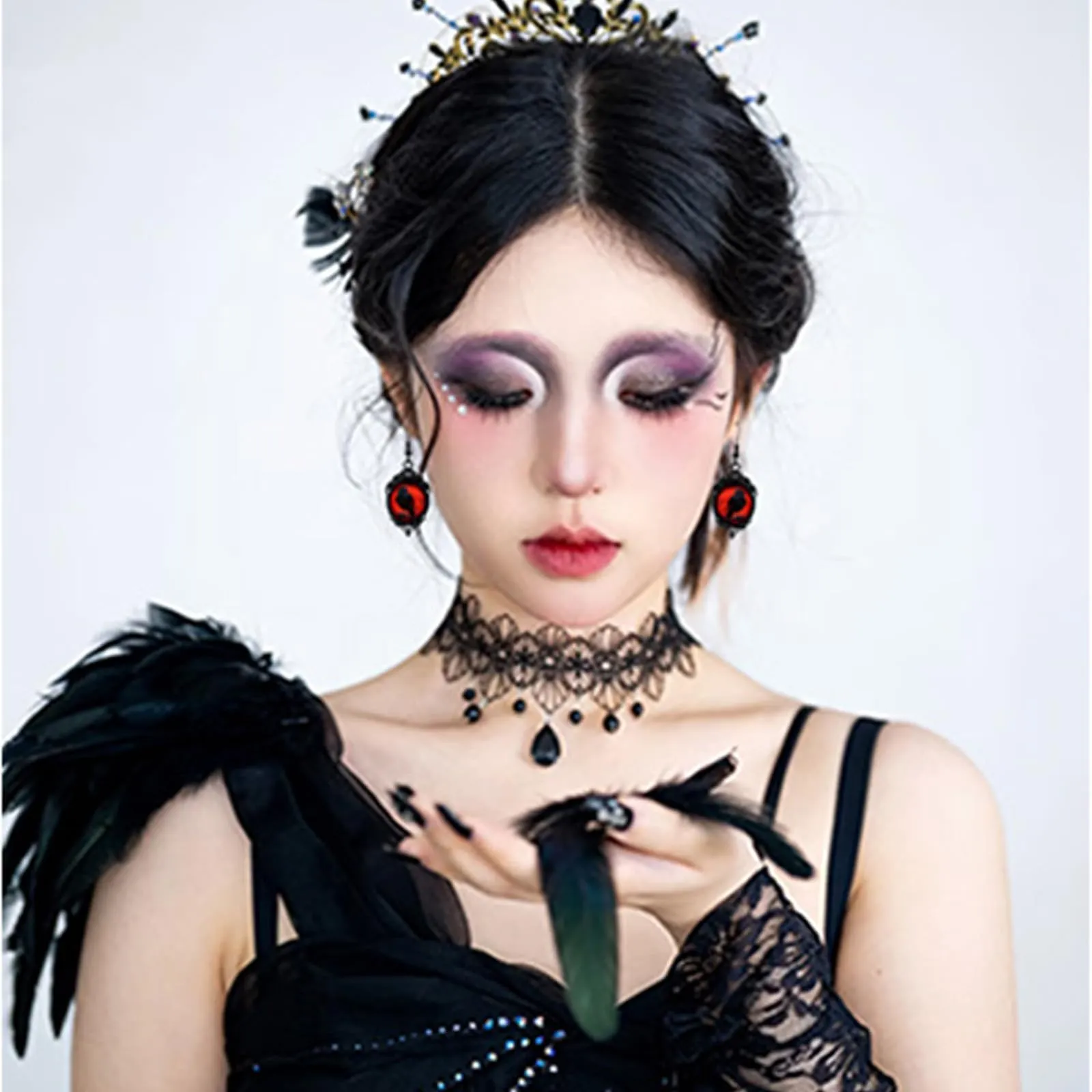 Set Gioielli Donna in Stile Gotico, Strega Goffrato Collana e Orecchini - immagine 5