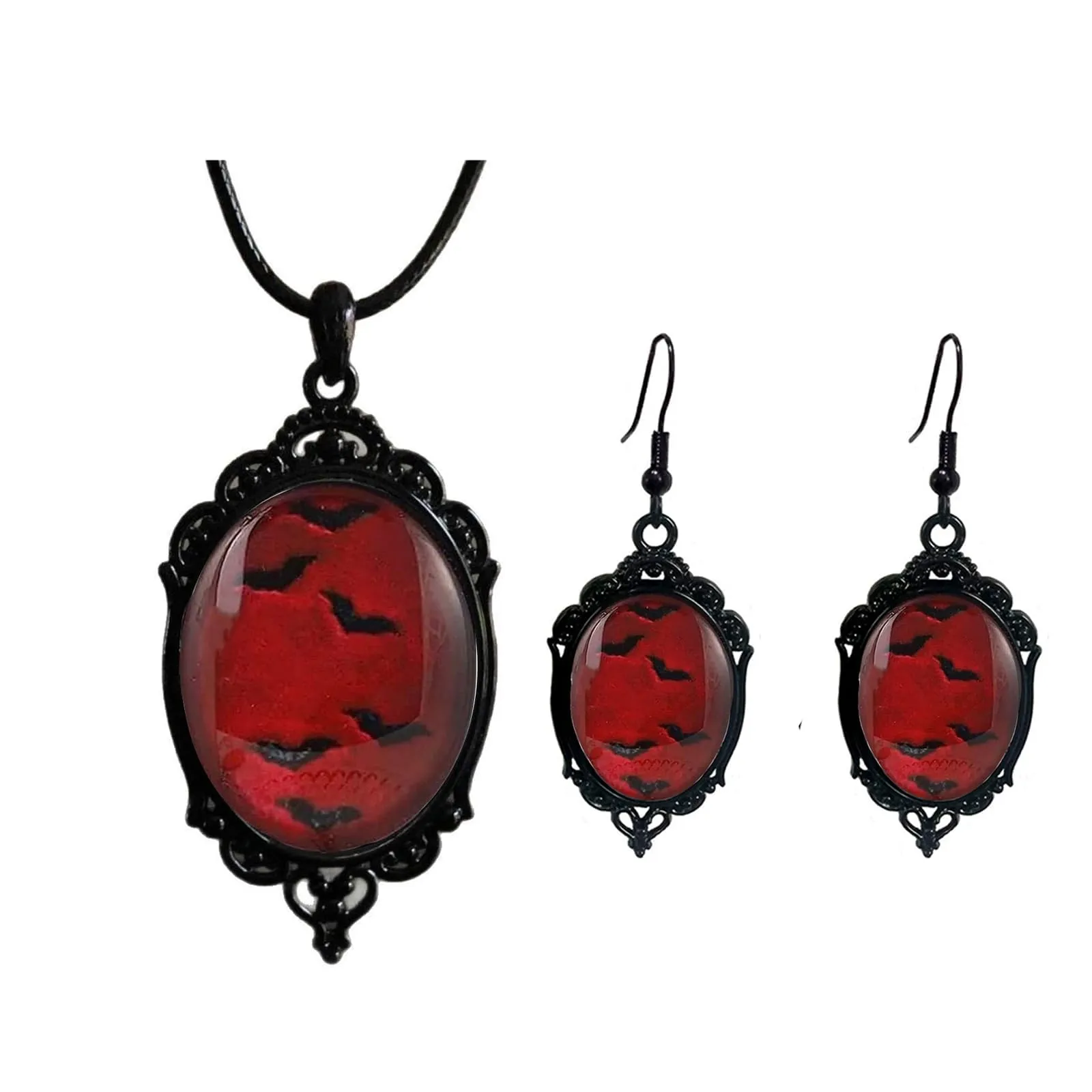 Set Gioielli Donna in Stile Gotico, Strega Goffrato Collana e Orecchini - immagine 1