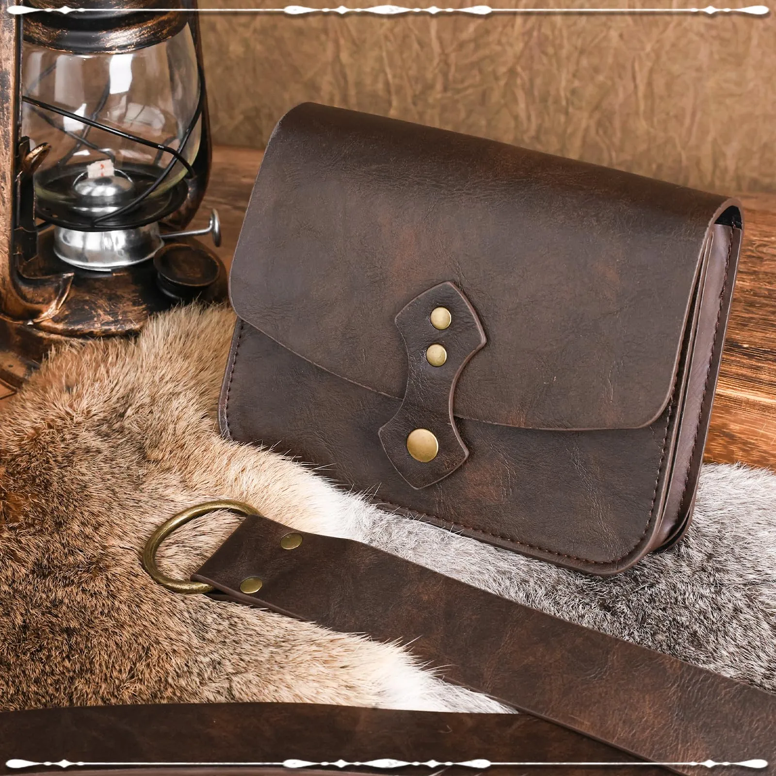 EpicCos Marsupio a Cintura Rinascimentale, Accessori da Cavaliere Pirata Medievale per LARP, Marsupio in Pelle Vintage con Cintura da Fiera Rinascimentale - immagine 3