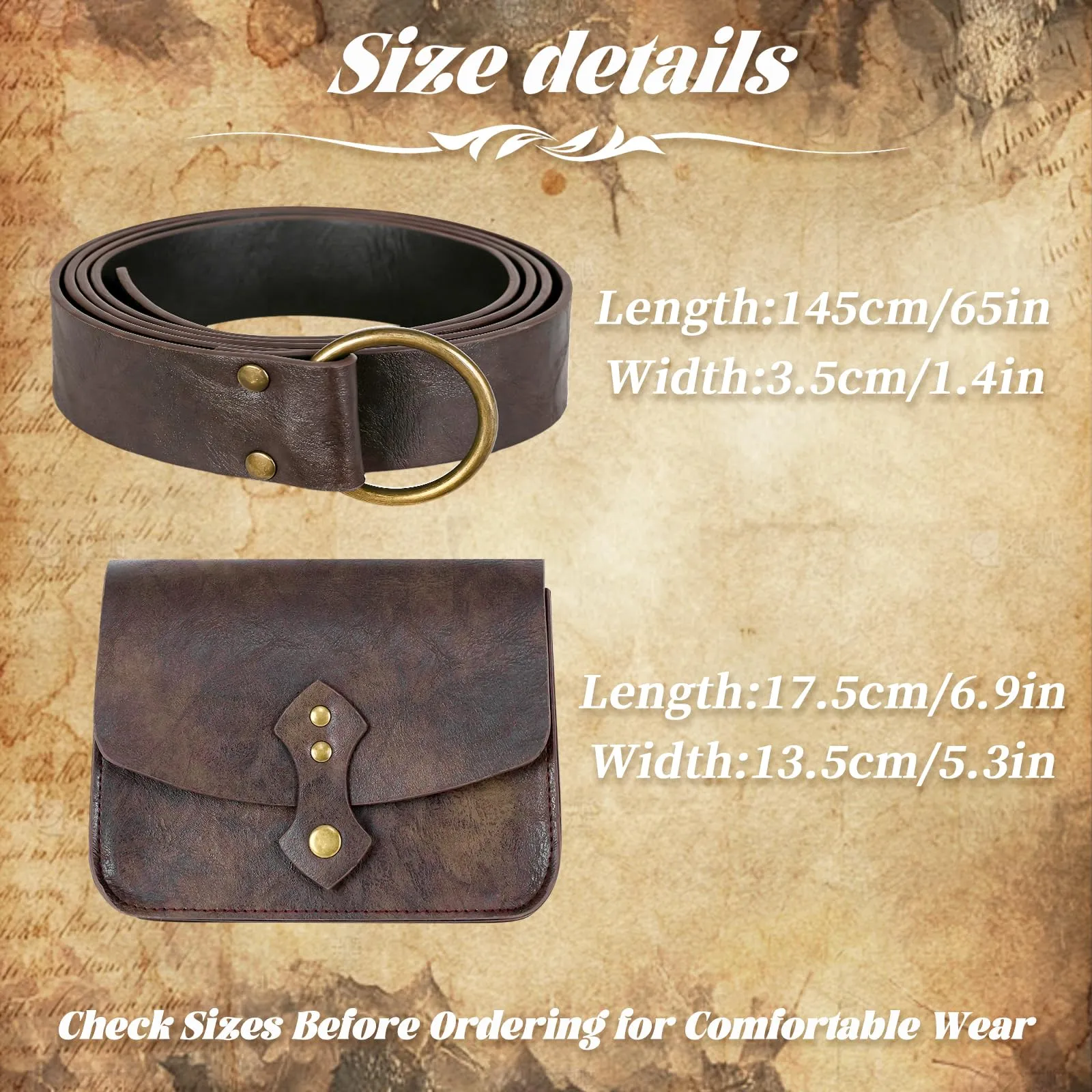 EpicCos Marsupio a Cintura Rinascimentale, Accessori da Cavaliere Pirata Medievale per LARP, Marsupio in Pelle Vintage con Cintura da Fiera Rinascimentale - immagine 4
