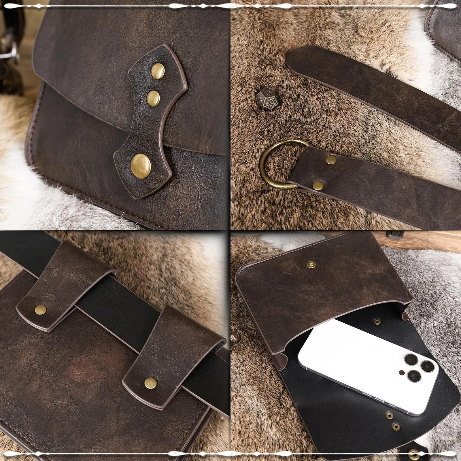 EpicCos Marsupio a Cintura Rinascimentale, Accessori da Cavaliere Pirata Medievale per LARP, Marsupio in Pelle Vintage con Cintura da Fiera Rinascimentale - immagine 5