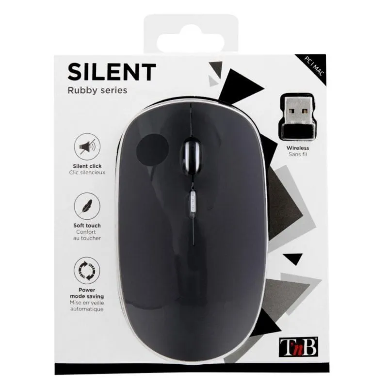 Mouse T'nB MWRUBBY2 Ambidestro RF Wireless 1600 DPI Nero Argento - immagine 1