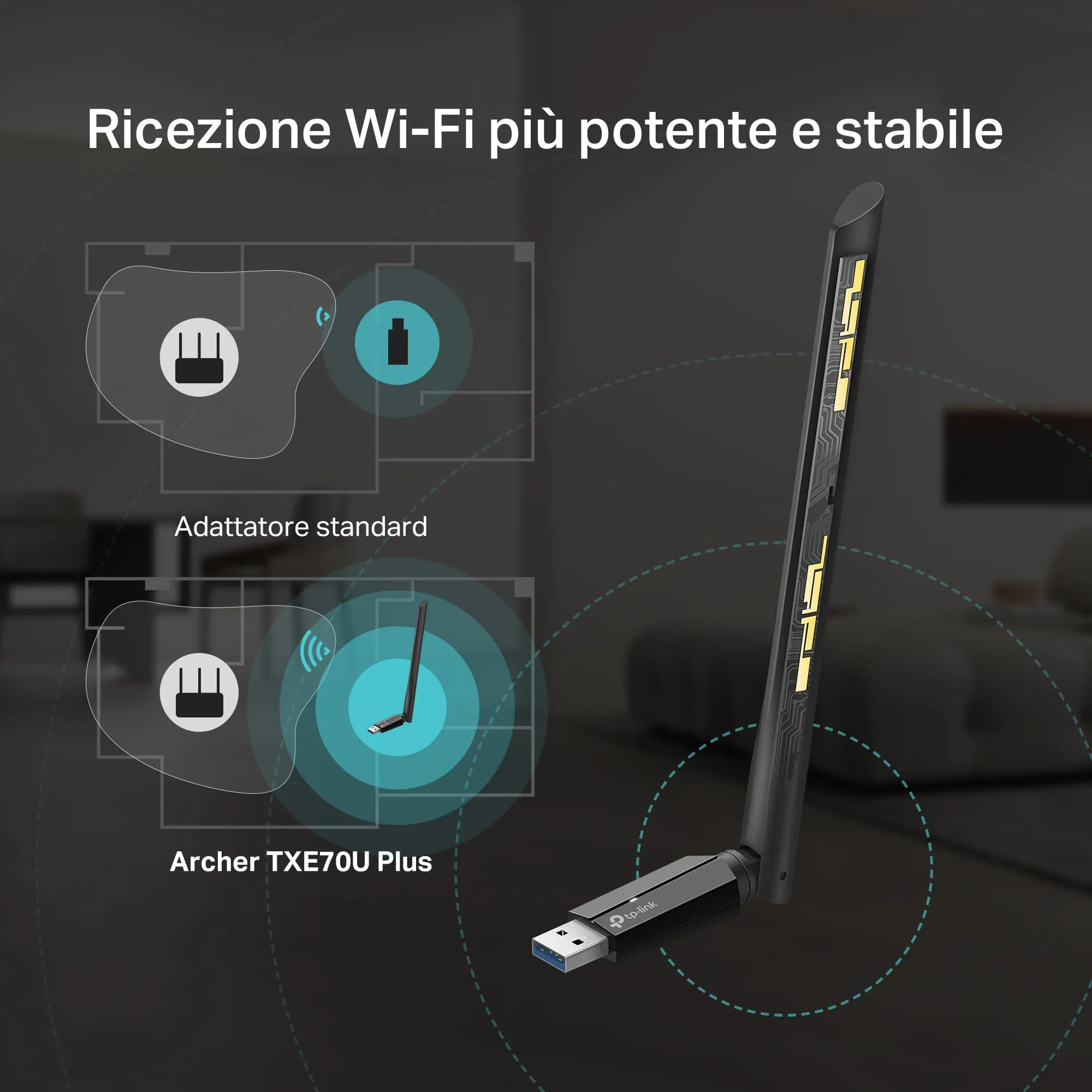 TP-Link Archer TXE70U Plus Adattatore USB Wi-Fi 6E AXE5400 High-Gain PC - immagine 3