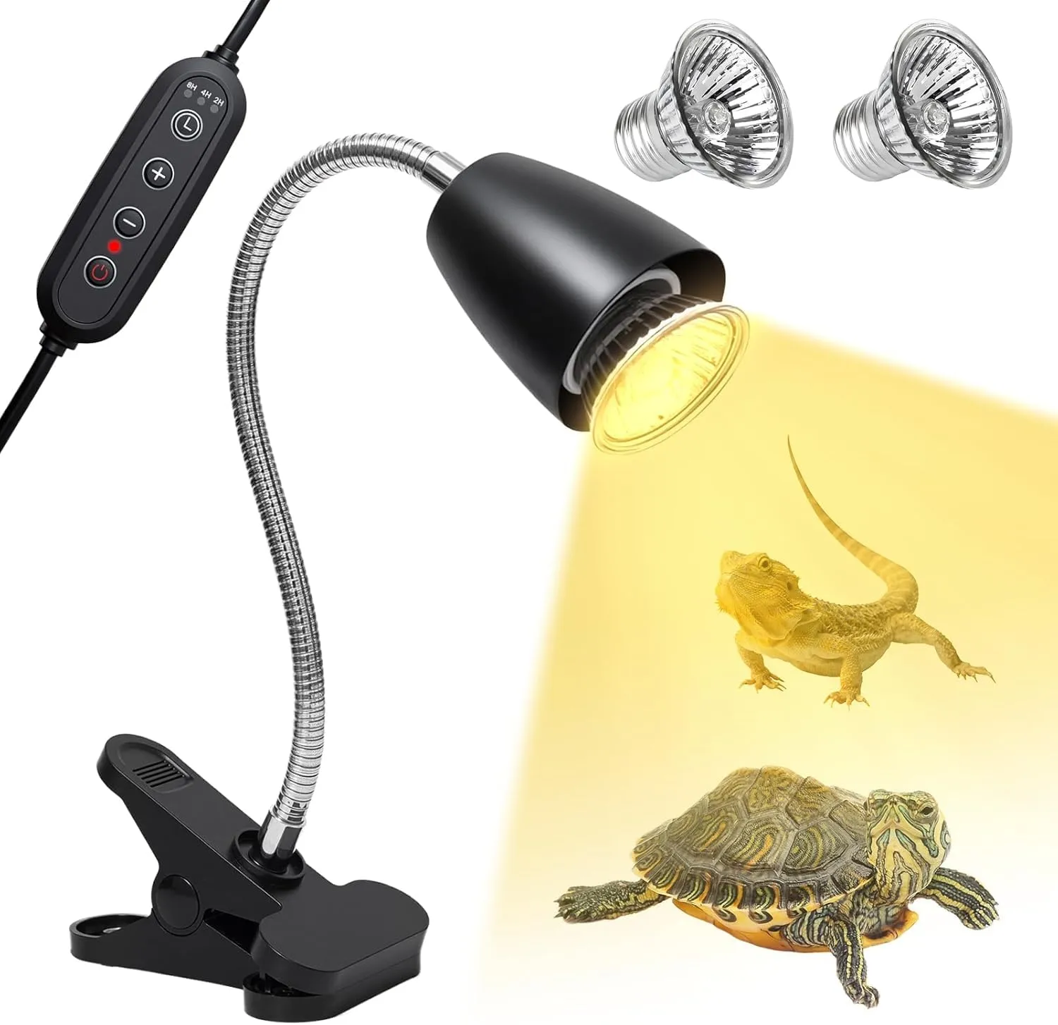 Frogetu Lampada UVA UVB per Tartarughe (Cycle Timer), Lampada Termica per Tartarughe, Lampadine 25W+50W Regolabili a 360° lampada per Anfibi Adatto per Tartaruga, Ragno, Lucertola (Nero B) - immagine 1