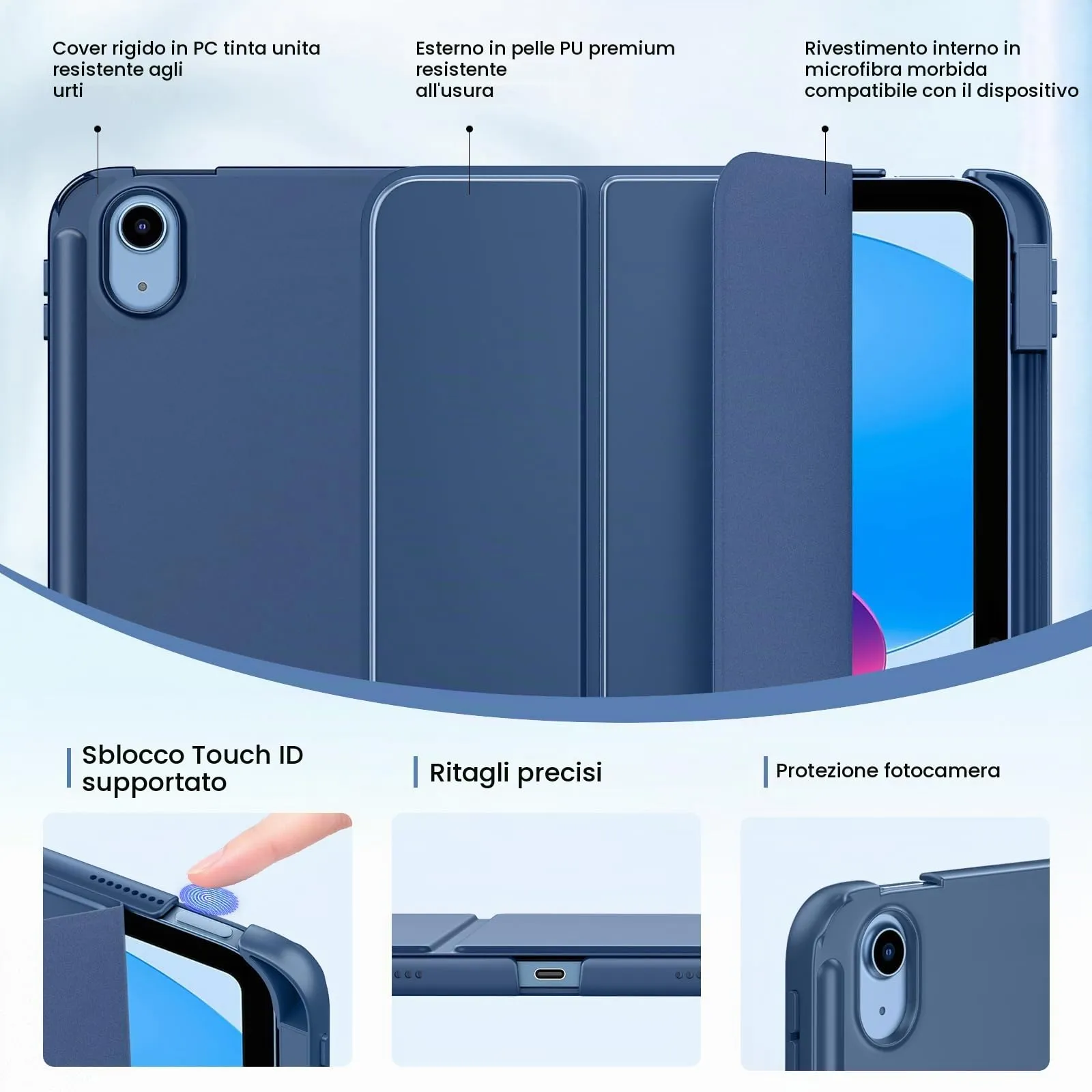 MoKo per iPad A16 11ª/10ª Generazione Custodia con Portapenne, Blu Marino - immagine 3