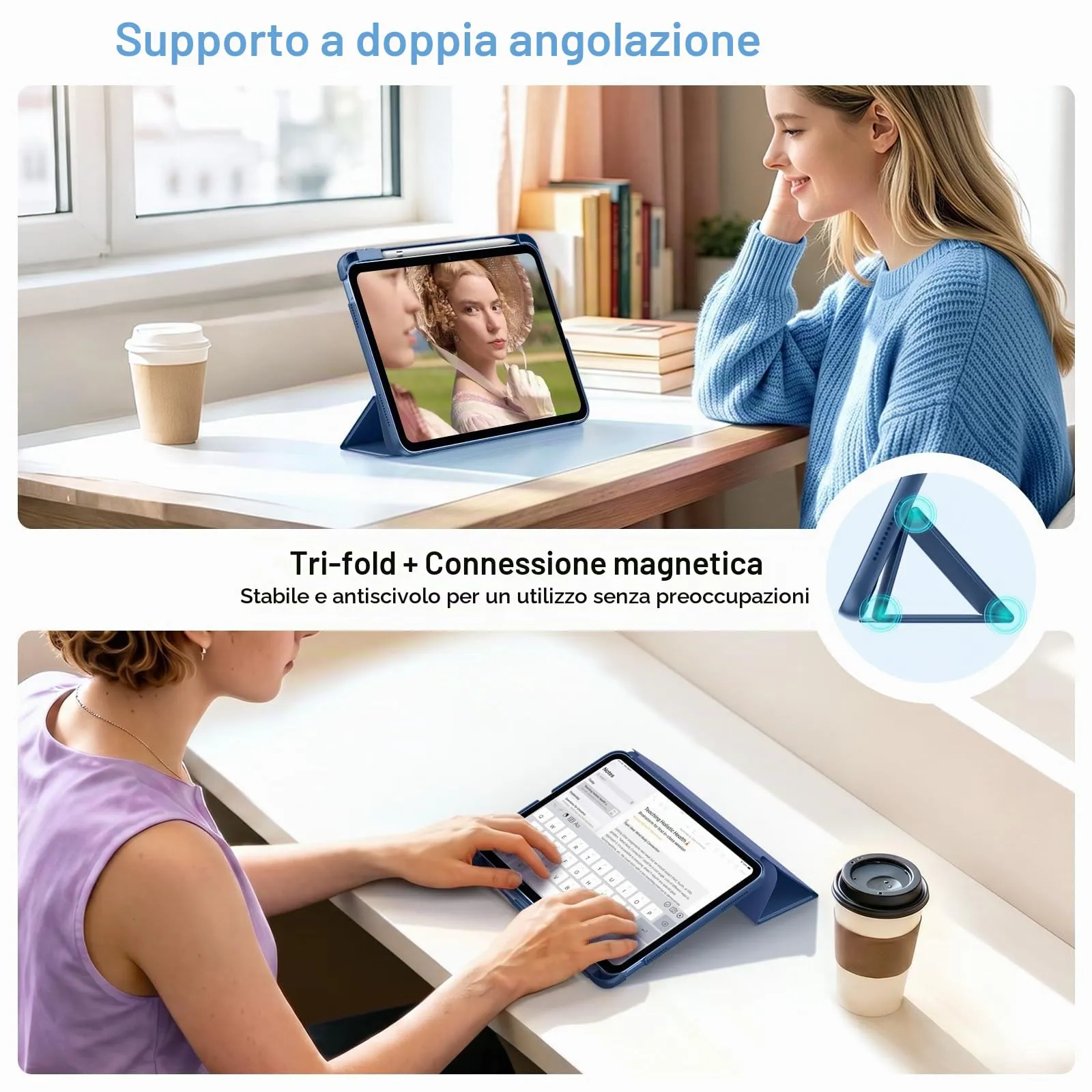 MoKo per iPad A16 11ª/10ª Generazione Custodia con Portapenne, Blu Marino - immagine 4