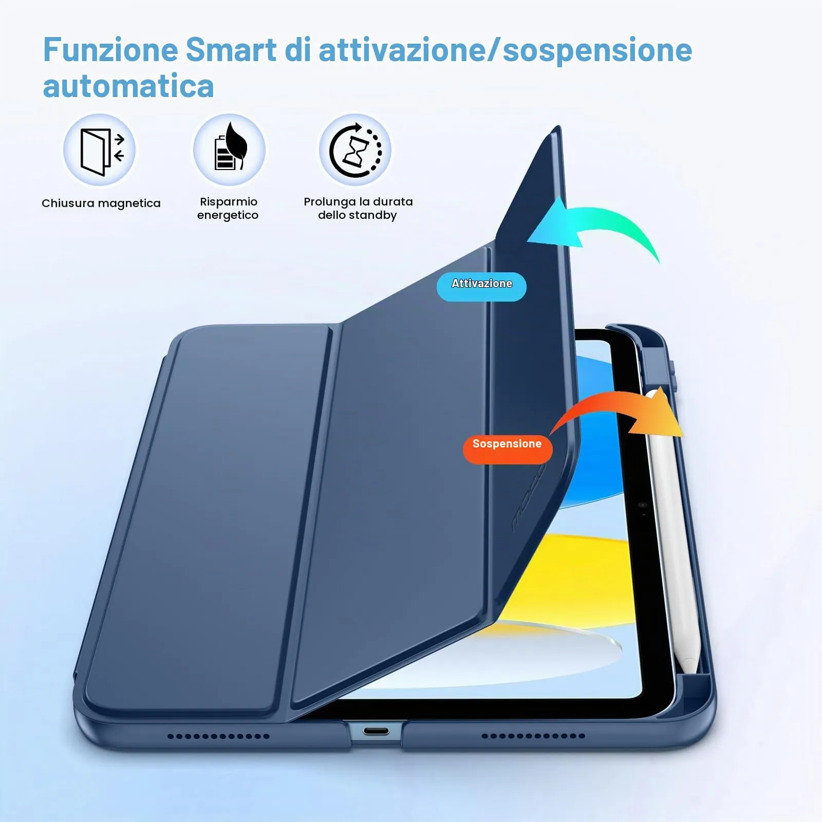 MoKo per iPad A16 11ª/10ª Generazione Custodia con Portapenne, Blu Marino - immagine 6